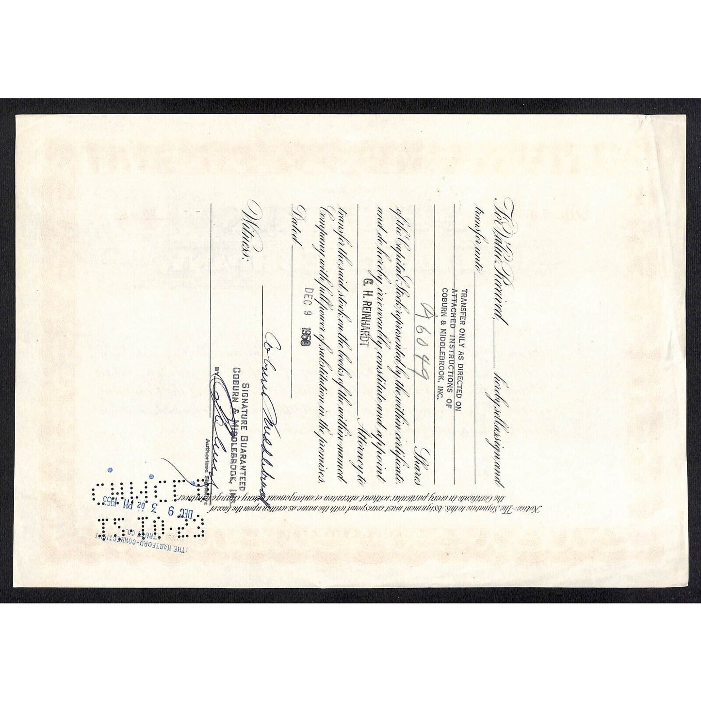 Phoenix Insurance Co. Hartford, CT 1953 Stock Certificate Coburn & Middlebrook