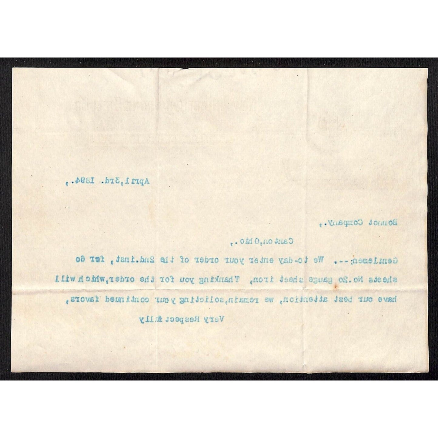 New Philadelphia Iron & Steel Co. Sheet Iron Roofing 1894 Letterhead Scarce