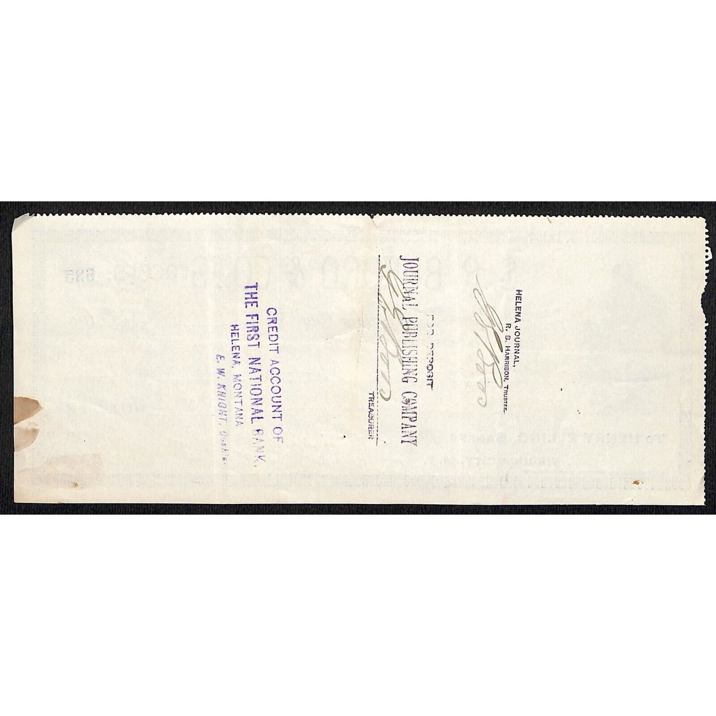 1889 Henry Elling Virginia City Montana Territory S.R. Buford Grocers Check #630