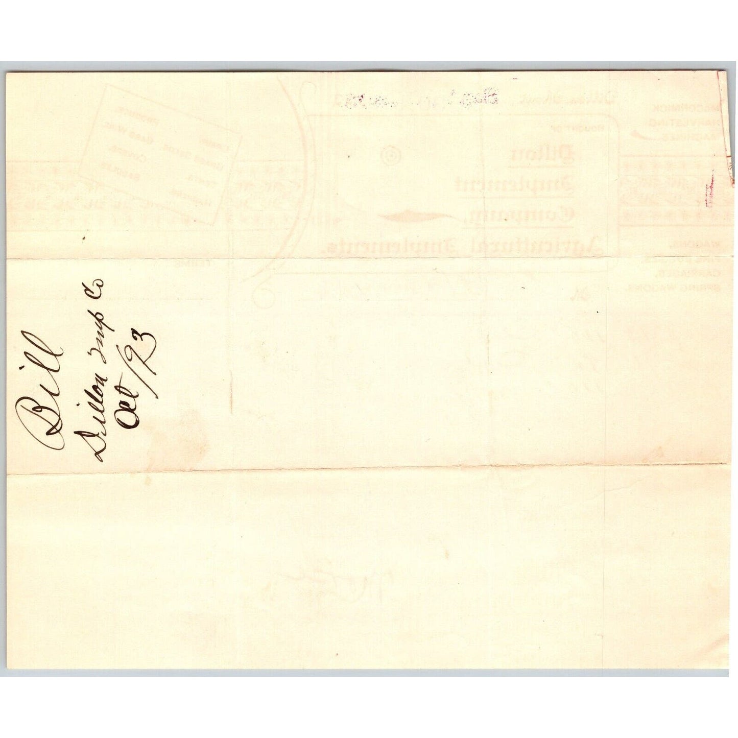 Dillon, MT Dillon Implement Co. Agricultural 1893 Billhead R.C. Halliday*