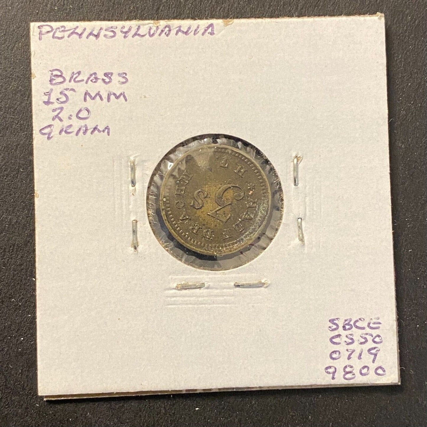 Half Drachm 3S H.T. (H. Troemner Phila.) Apothecary Weight Brass 15mm 2.0g