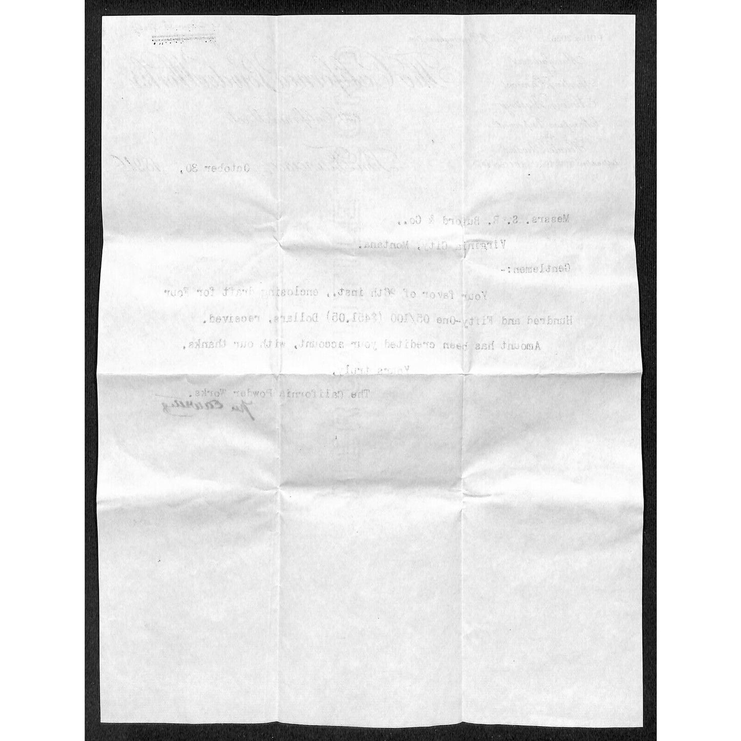 California Powder Works Hercules Dynamite 10/30 1894 Letterhead S.R. Buford*