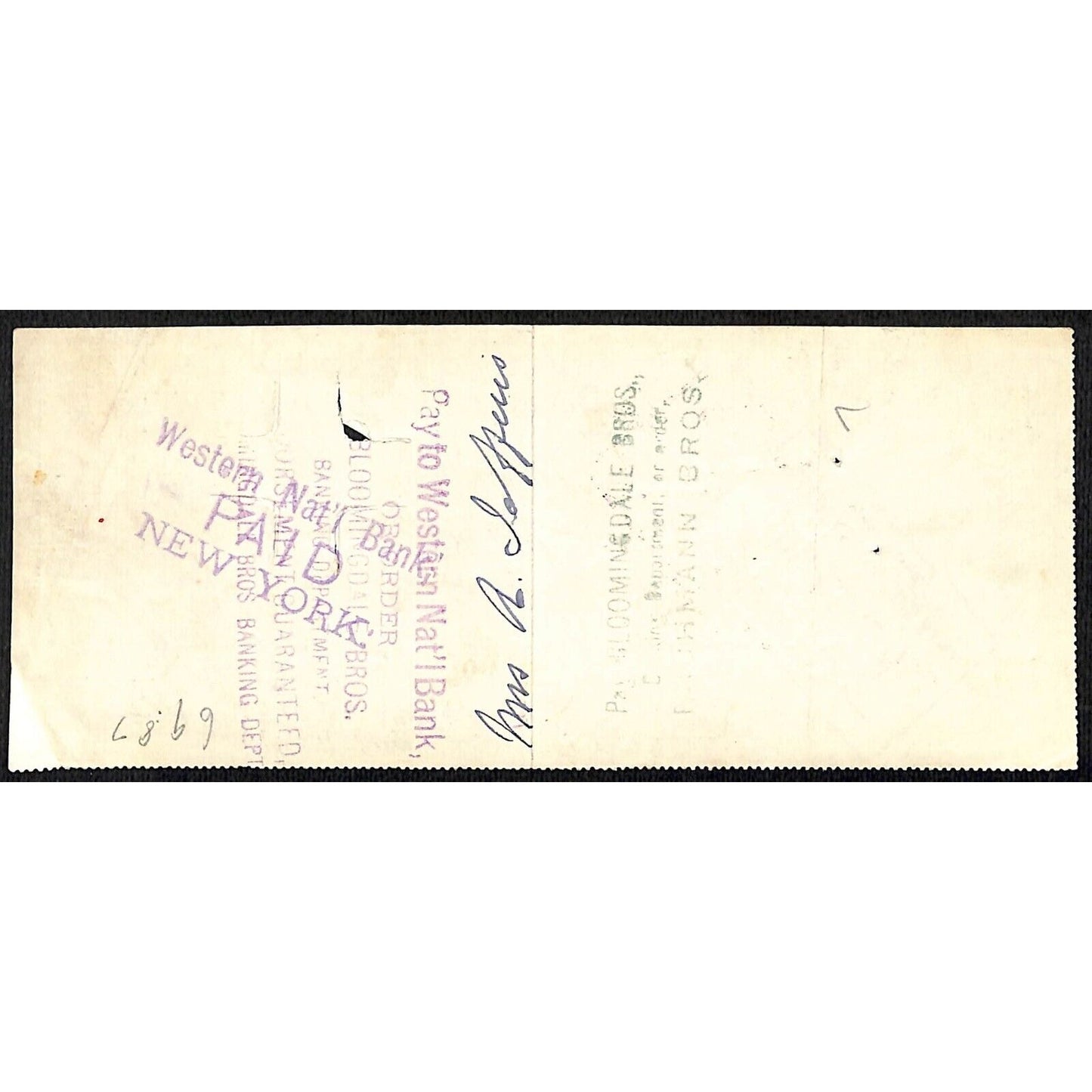 1901 Wells Fargo & Co Bank 63 Broadway NYC Check to A. Jefferies $10