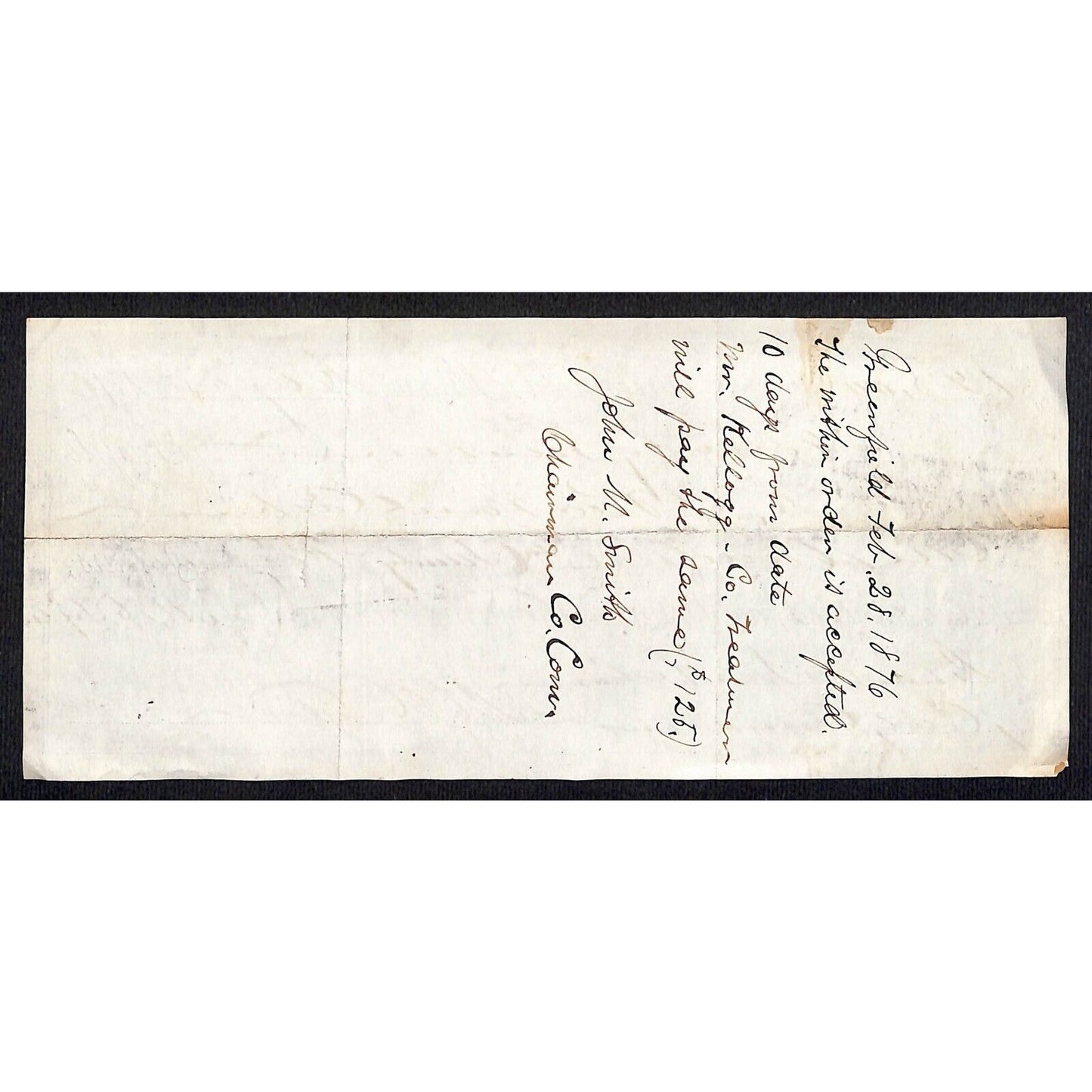 1876 Greenfield, MA Receipt R.A. Packard / John M. Smith / Wm. Kellogg Co.