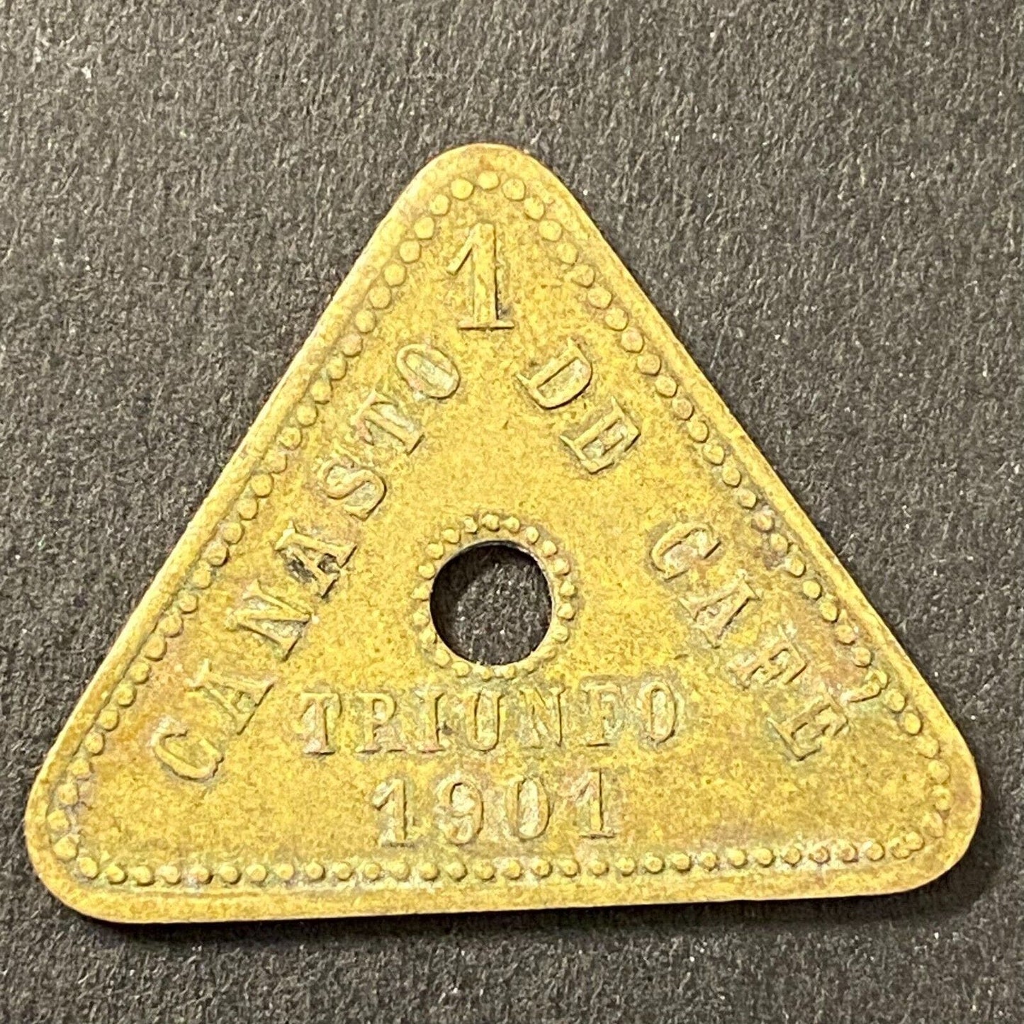 Triunfo Mexican Coffee Plantation Token 1901 Canasto Cafe "1" 26mm (#2)
