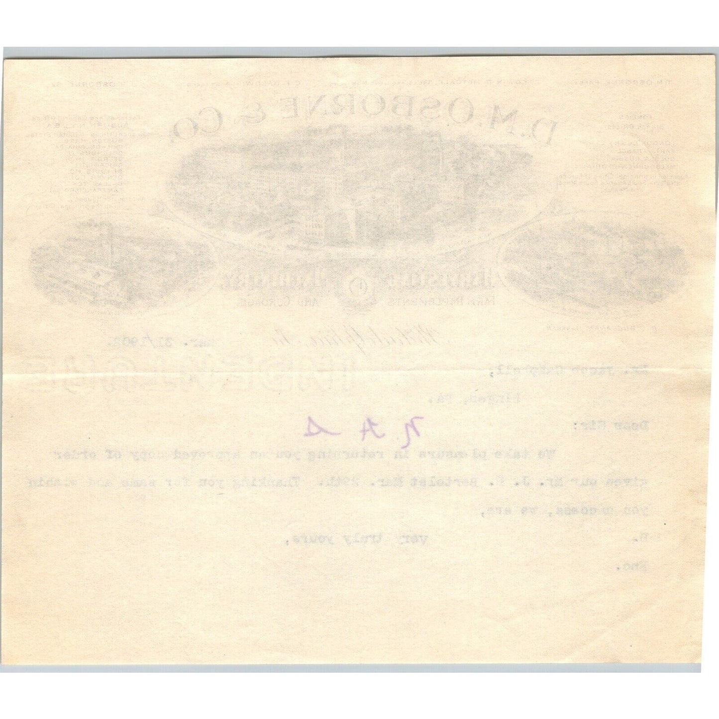 D.M. Osborne & Co. (IH*) Harvesting Machinery Phila. Mar. 31 1902 Letterhead