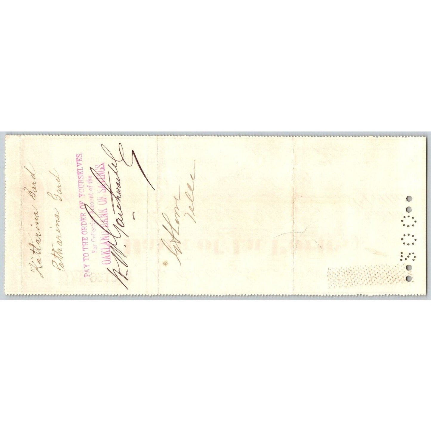 Bank of La Porte Check Catherine Gard 1882 Mining Vignette RN-G1 Rev Stamp #9913