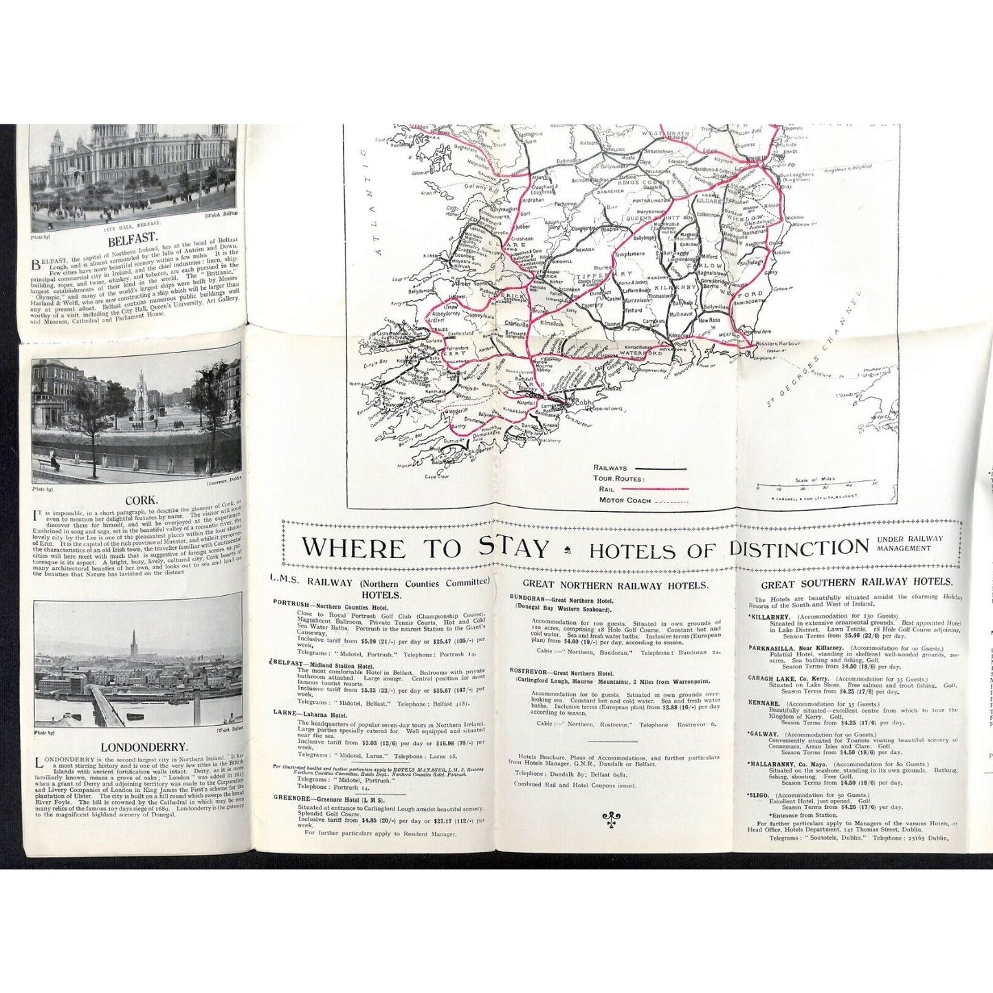 1932 Routes to Ireland 19" x 26" Single Sheet Travel Brochure w/ Map Scarce