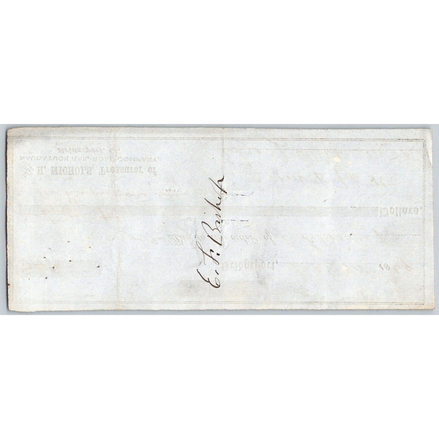 Naugatuck Railroad Co. Bridgeport Connecticut 1849 Check #259 E.F Bishop Signed