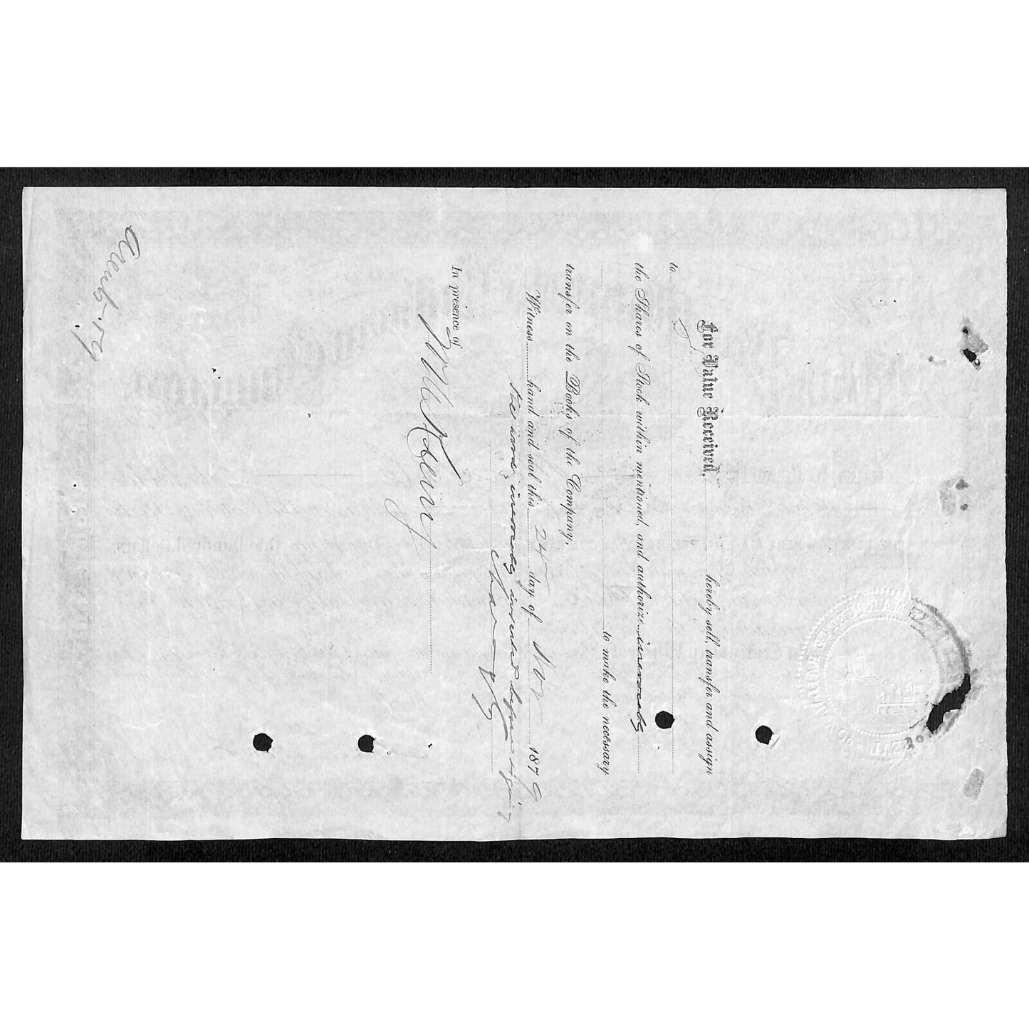 Flint & Pere Marquette Railway 1879 Stock Cert. #492