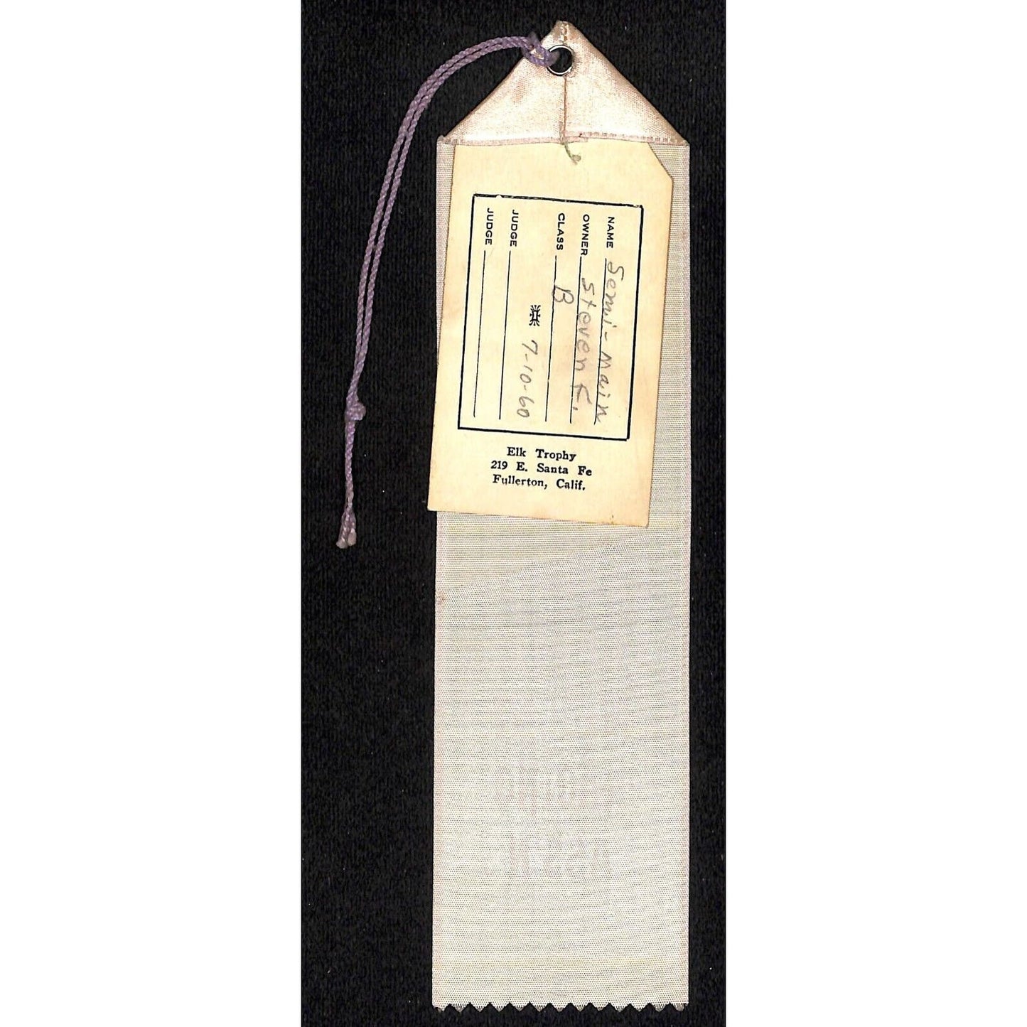 El Monte Quarter Midget Racing Ass'n 1960 Runner-Up Award Ribbon Scarce