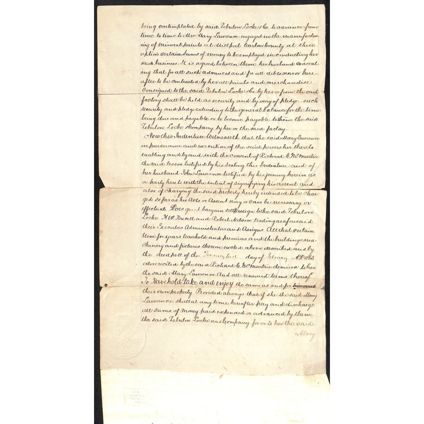 1863 Millport, PA (Aquashicola) Deed Document John Lawrence Richard C. McMurtrie