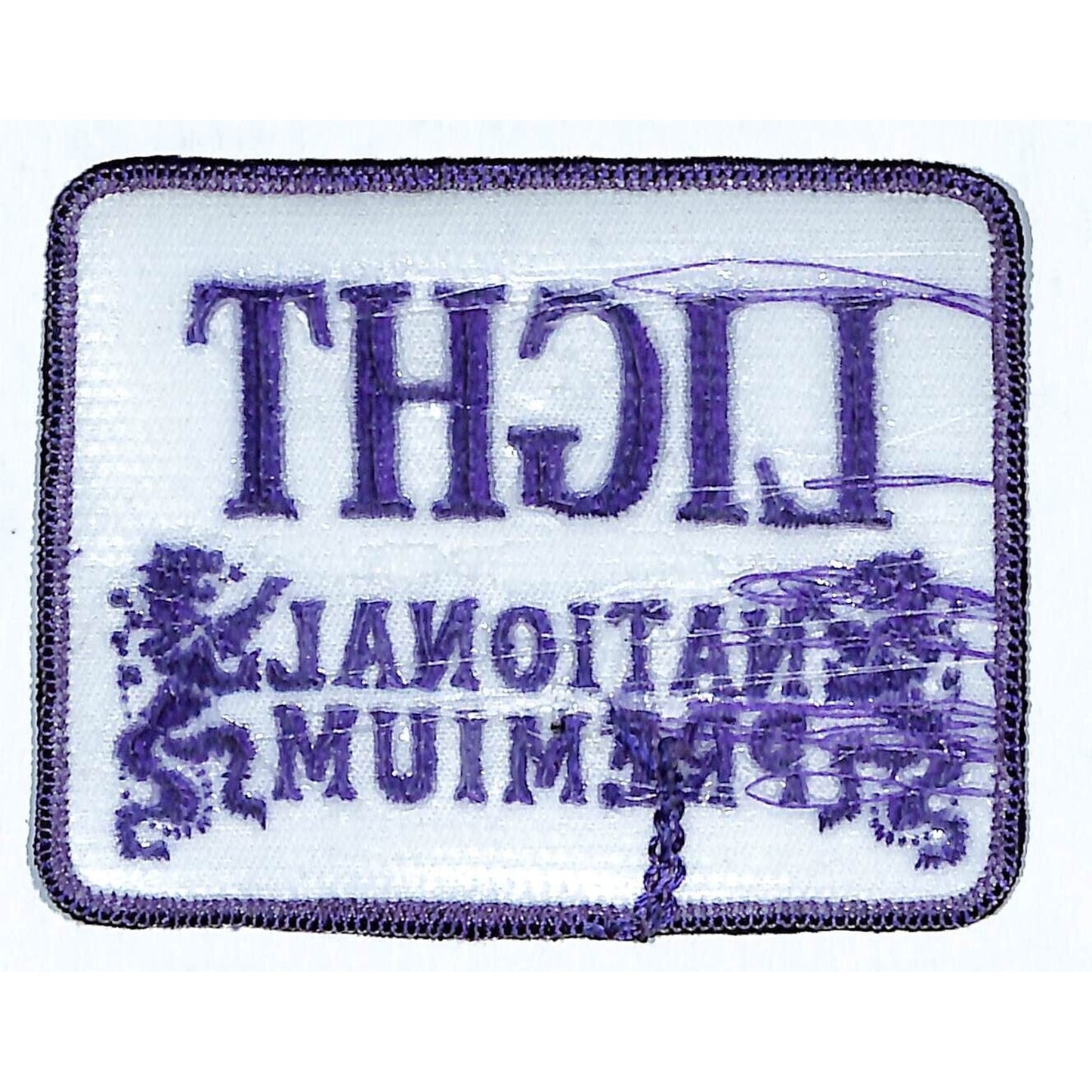 Light National Premium Beer Patch Emb. Vintage Purple Thread 3" x 4 3/4" c1970's
