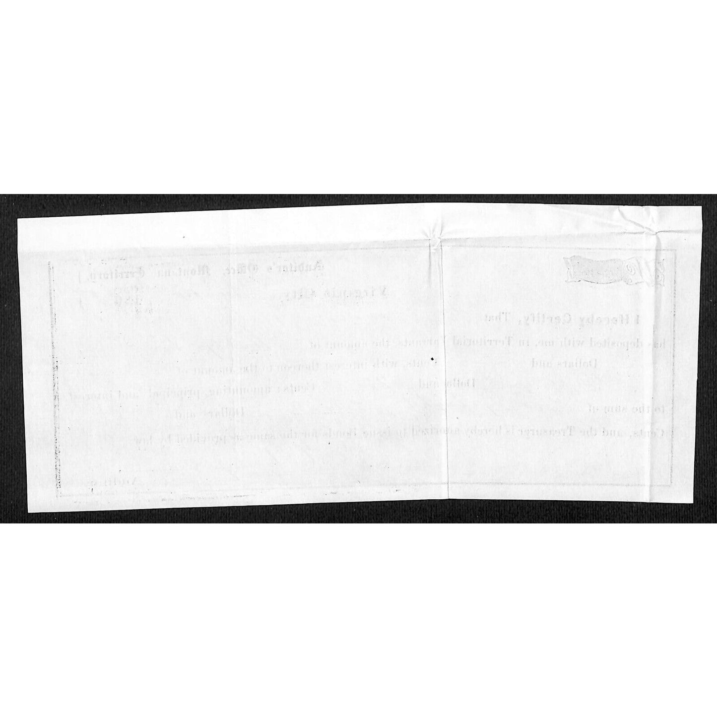 1868 Virginia City, MT Territorial Warrant Deposit Receipt - N.N. Morris