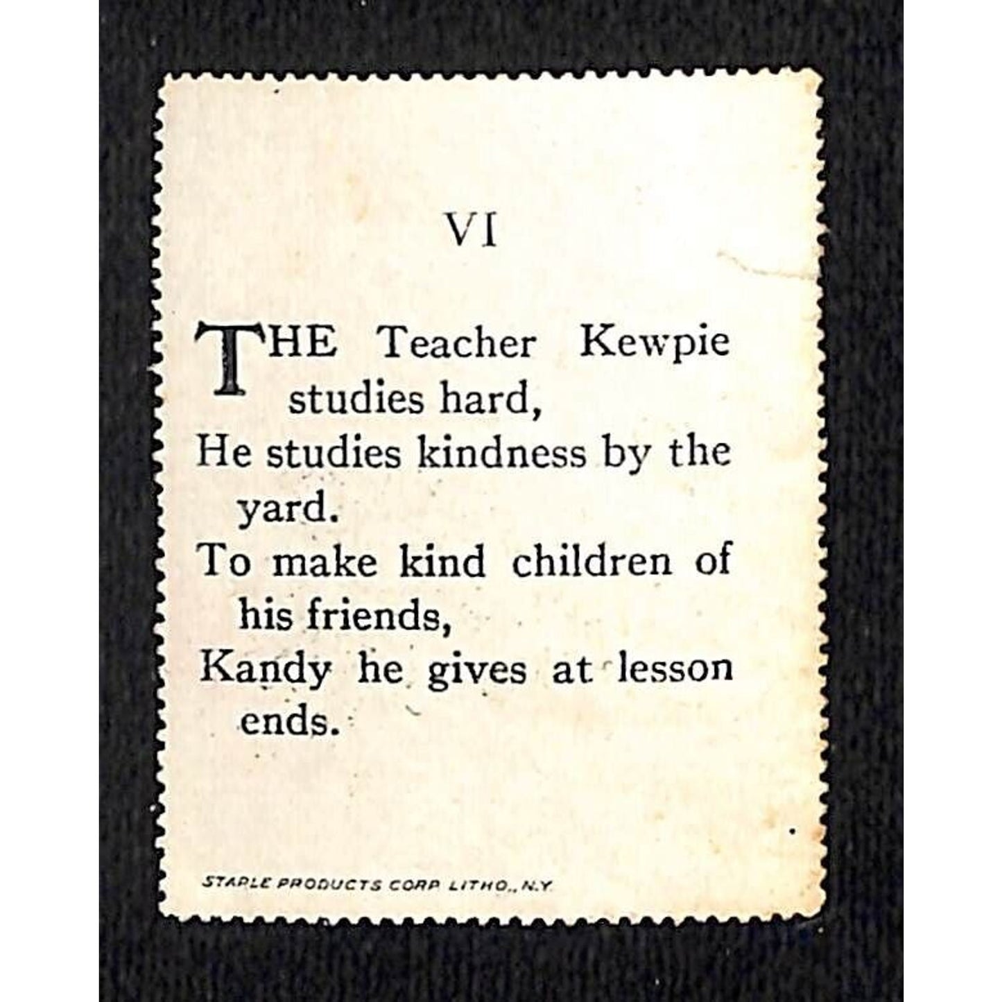 Powell's Kewpie Kandies "The Teacher" Poster / Cinderella Stamp (#2) c1915