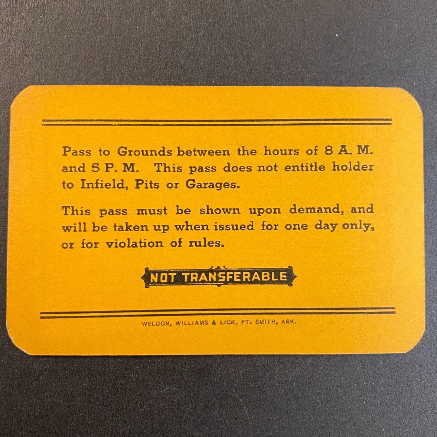 1958 Indianapolis Motor Speedway Practice Pass / Credential on Firm Card Stock