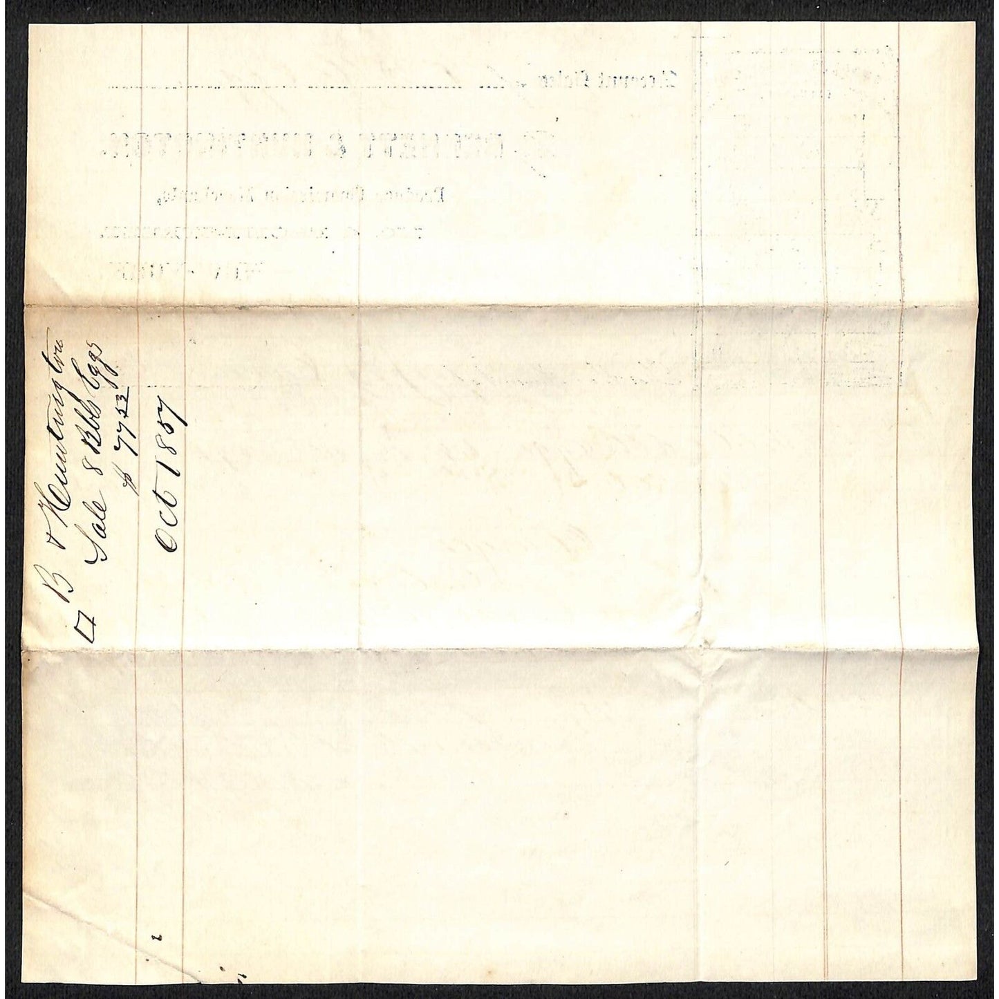 Bennett & Huntington NYC 1857 J.J. Cover, Johnsville, OH Oct. Statement Billhead