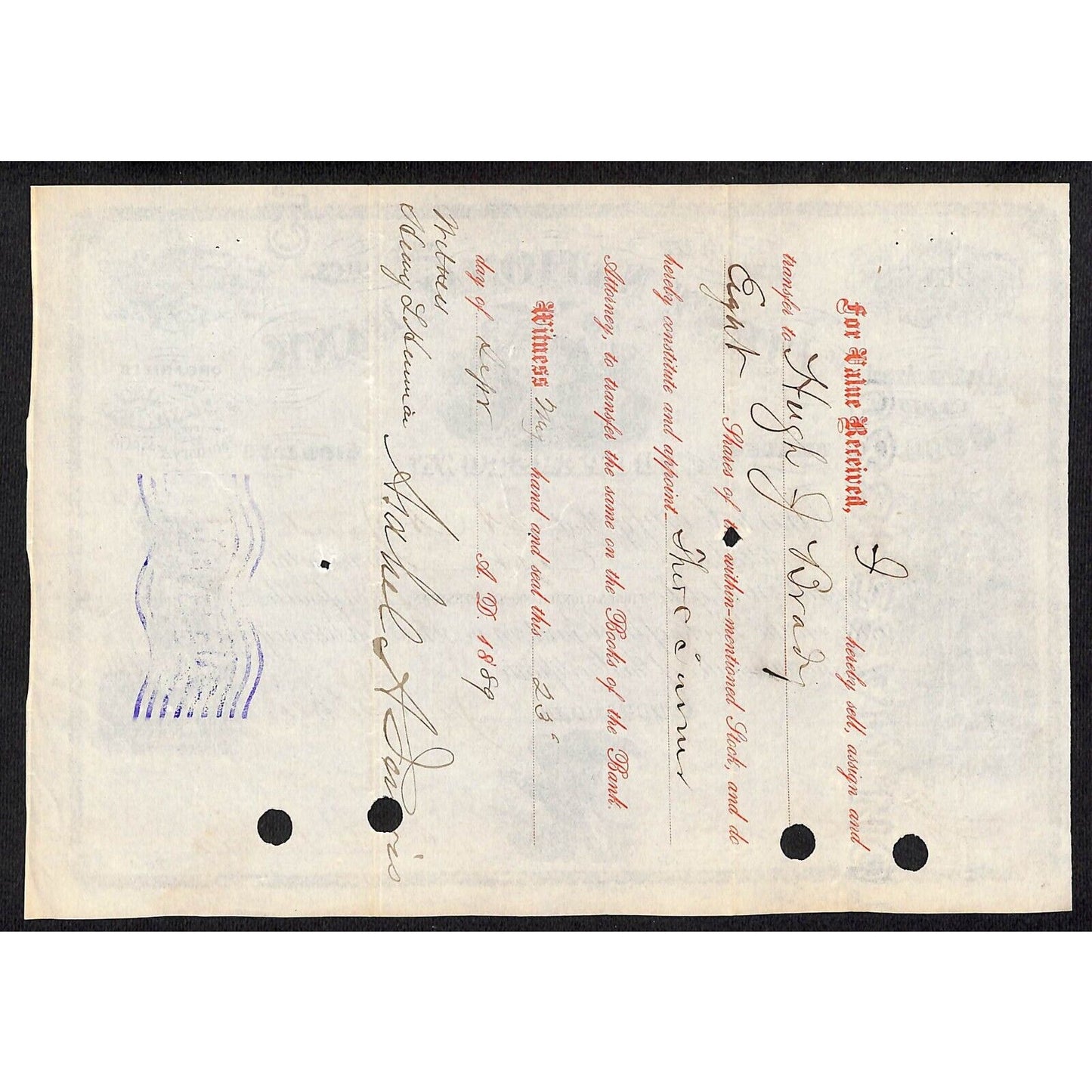 First National Bank of Cooperstown 1881 Stock Certificate A.A. ? H.H. Jarvis