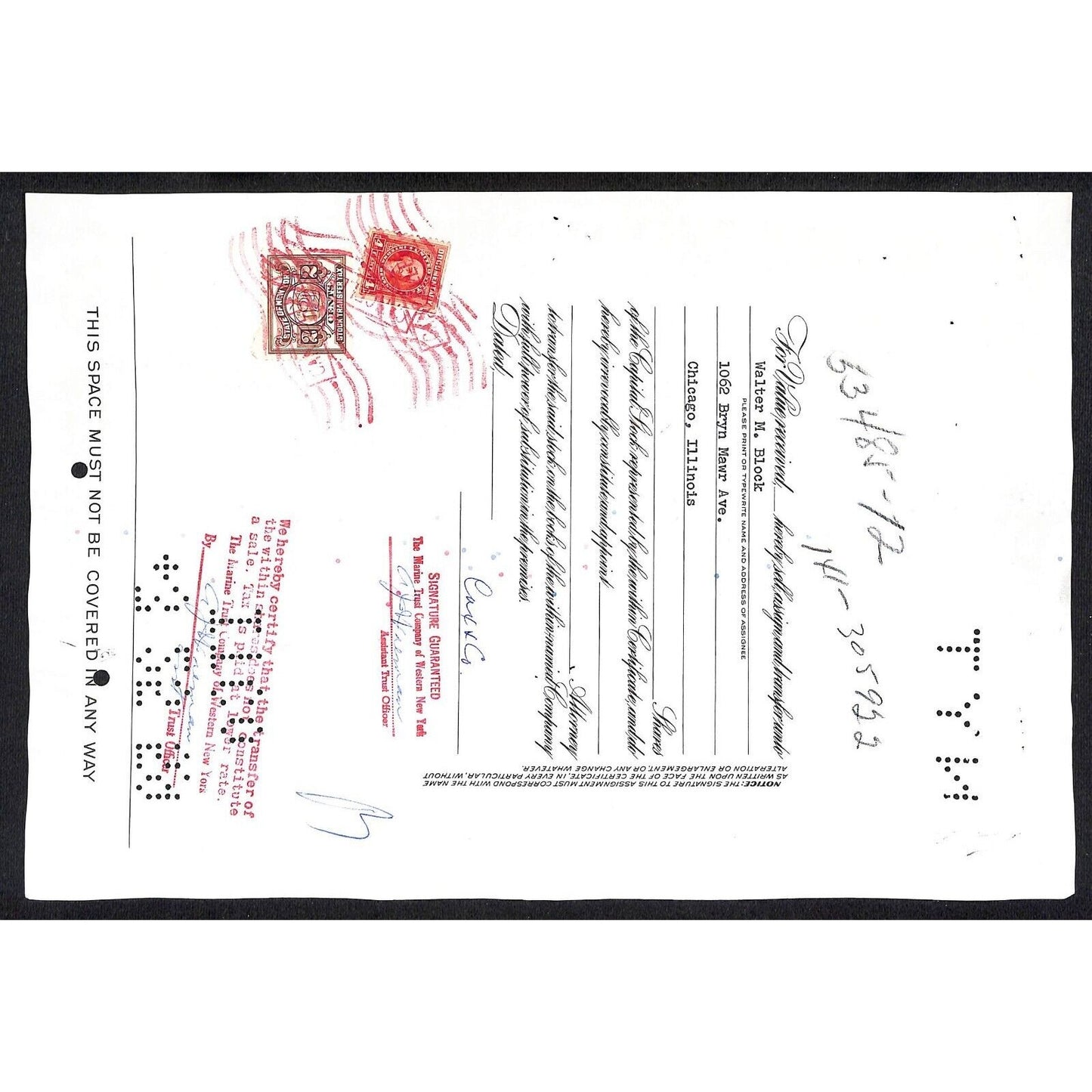 Irving Trust Company NY 1959 Stock Certificate Cox & Co.