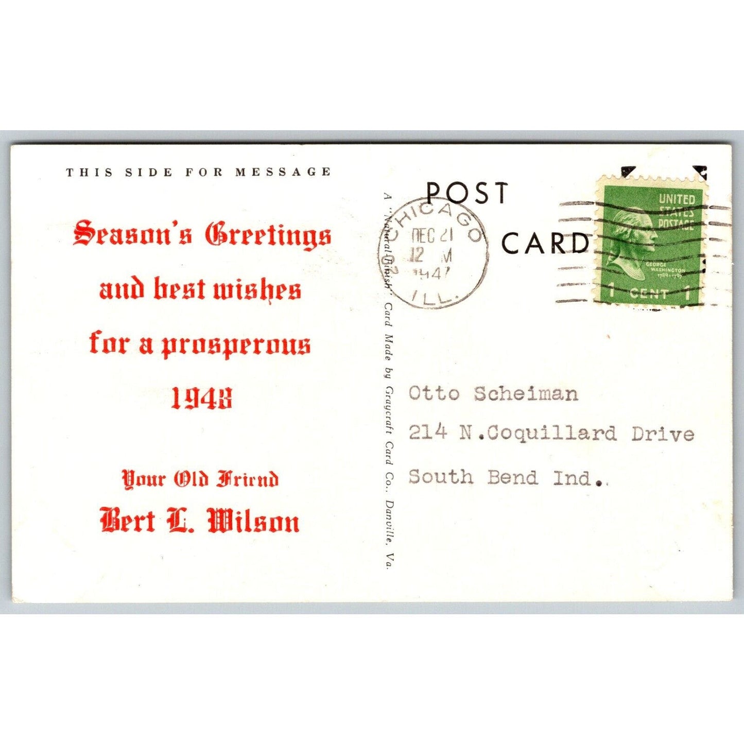 Gainesville Community Circus 1947 Seasons Greetings Bert A. Wilson Postcard VGC