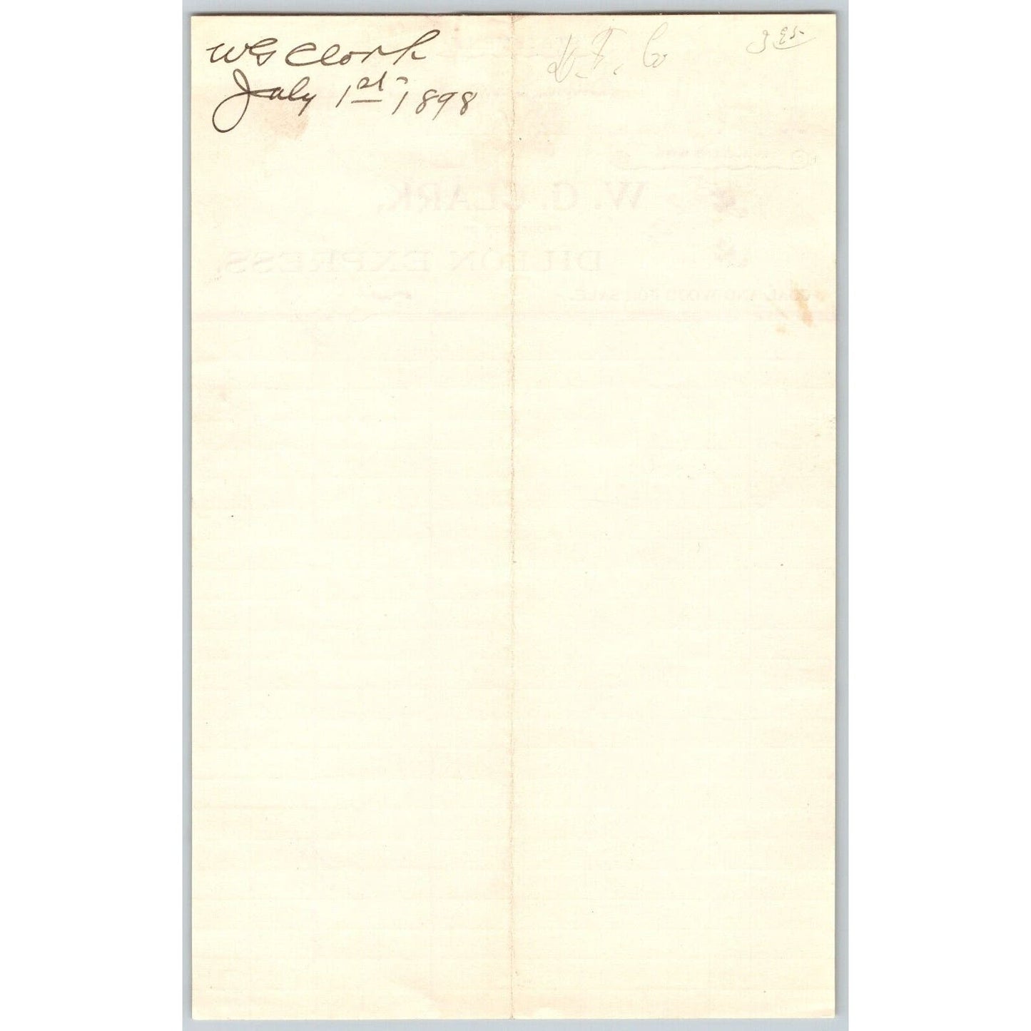 Dillon, MT W.G. Clark Dillon Express Expressman Coal & Wood July 1898 Billhead