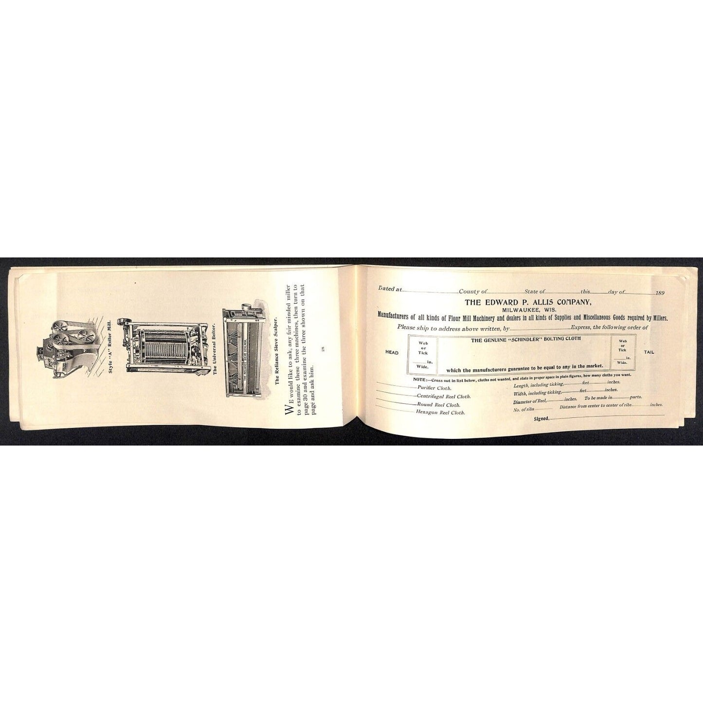 Edward. P. Allis Co. Milwaukee 1890's Wire Cloth Catalog Order Form Booklet 32pp