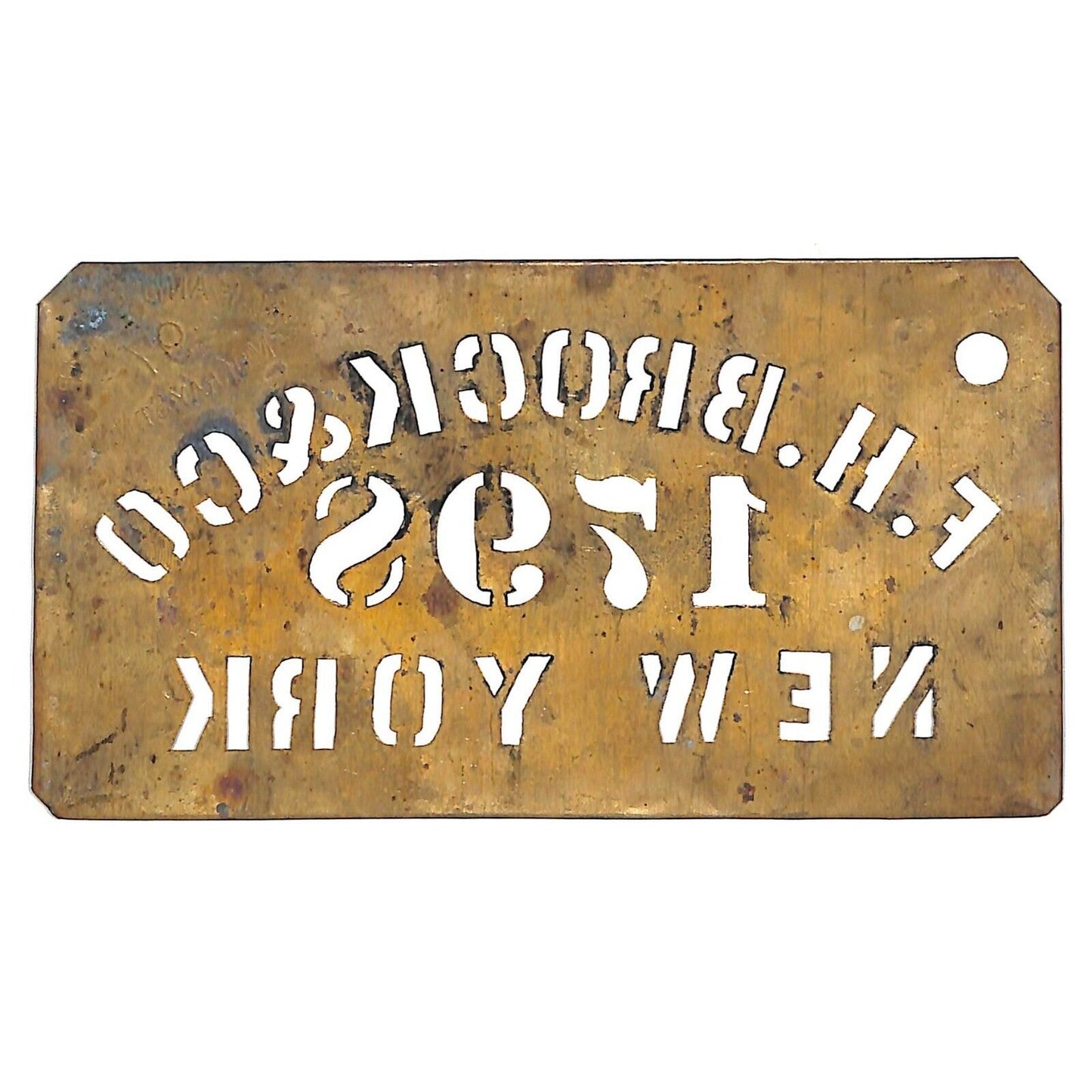 F.H. Brock & Co. (Produce?)New York Brass Stencil Crate c1890's-1920 3" x 5 5/8"