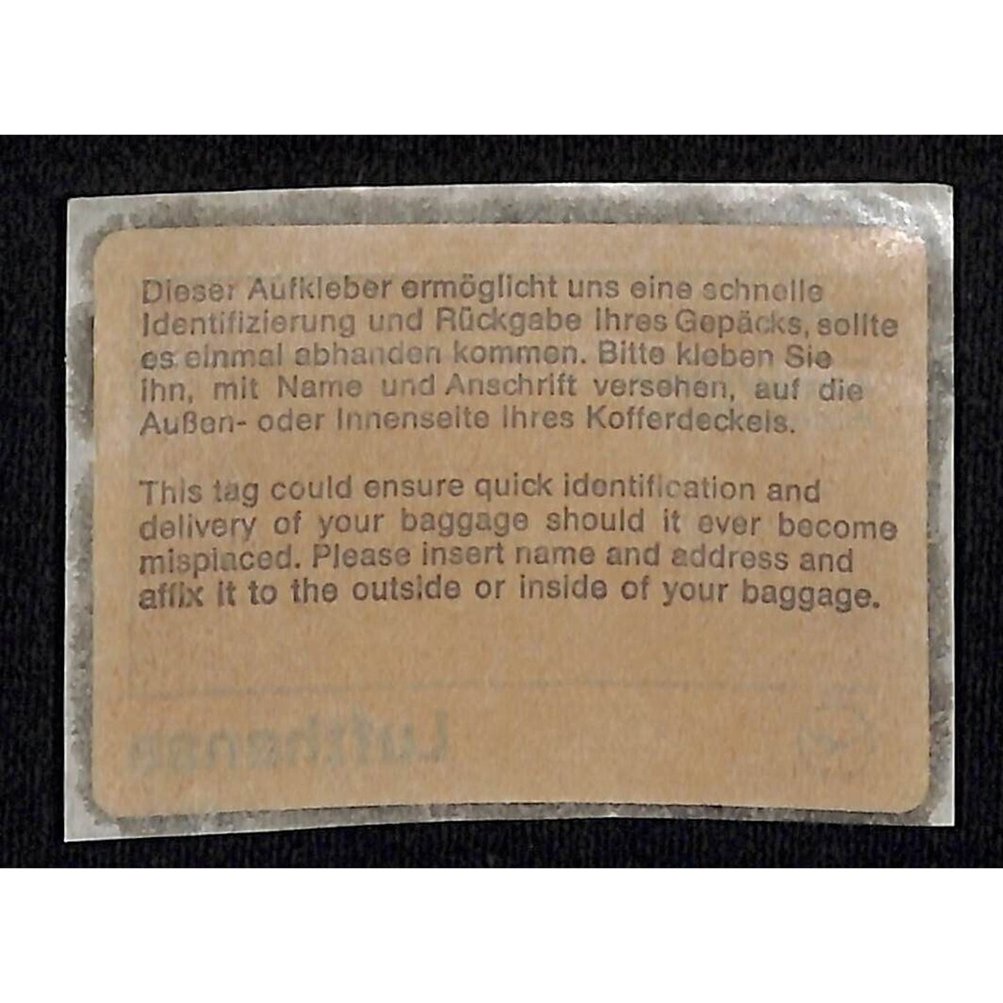 Lufthansa Luggage Sticker Tag c1968-70's