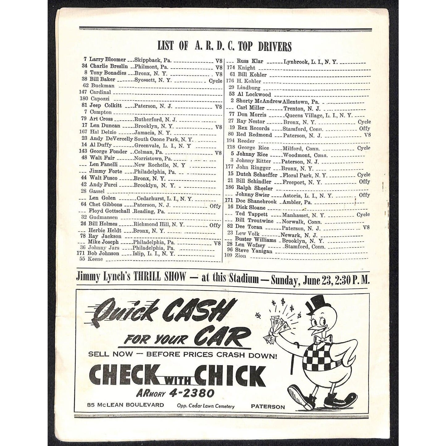 Hinchliffe Stadium Midget Auto Races 5/19/1946 Program Dee Toran 4pp Scarce