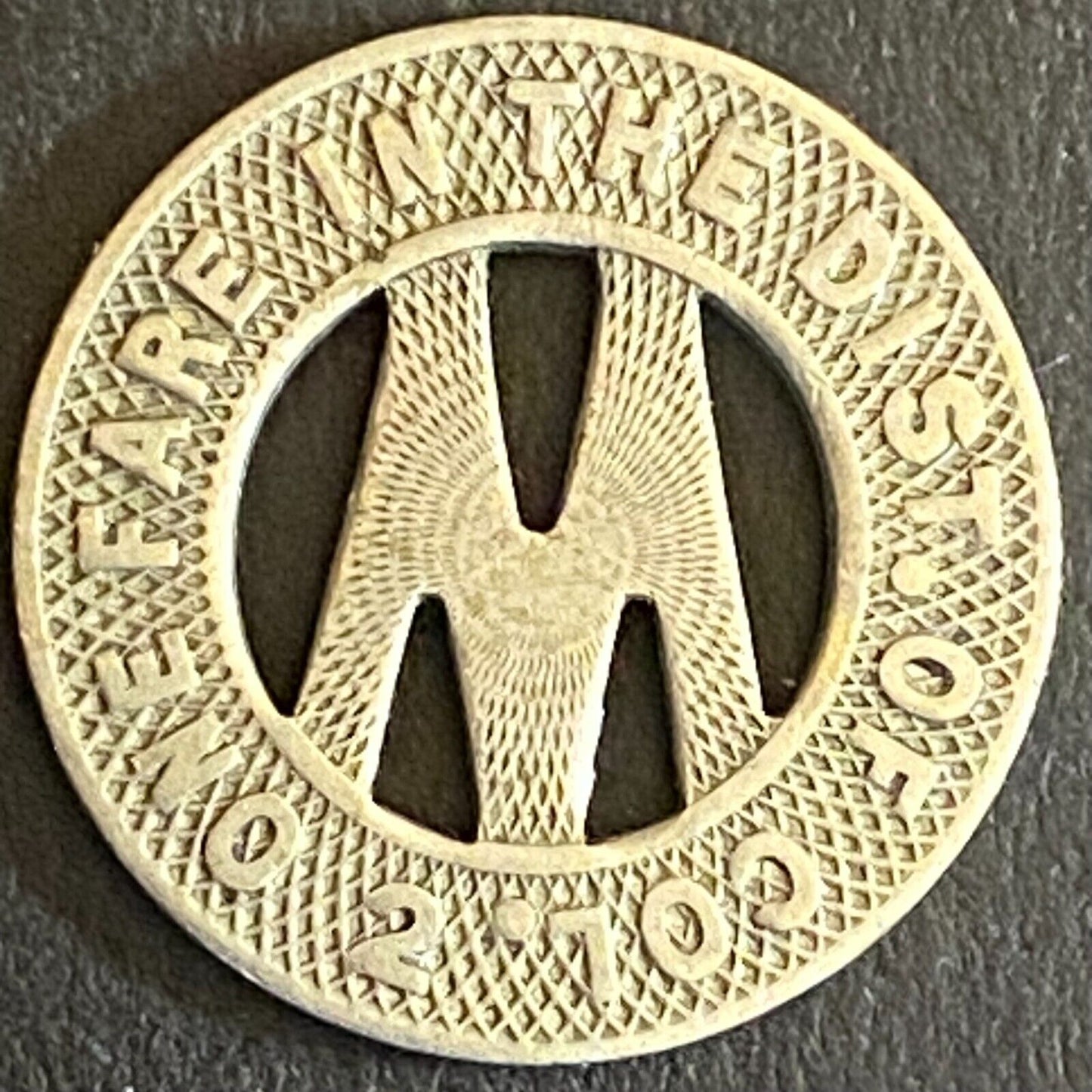 Capital Transit Co. G/F Wash, DC "One Fare in the Dist. 2" Token 16mm (#4)
