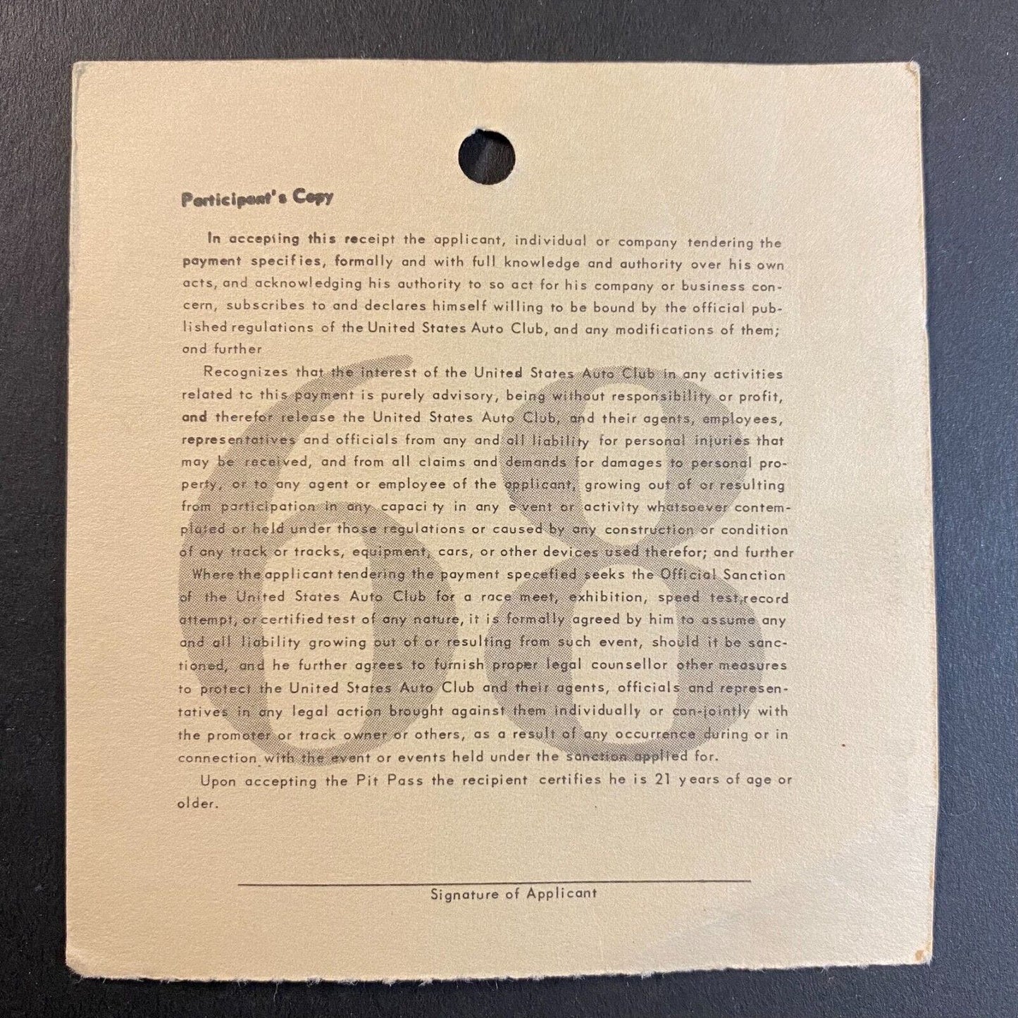 USAC 1968 Pit Pass New Bremen (Speedway - Ohio) Aug 25, 1968 Scarce