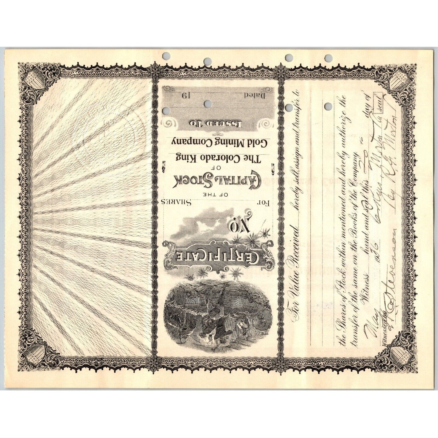 Colorado King Gold Mining Co 1912 Stock Certificate Cripple Creek District #62