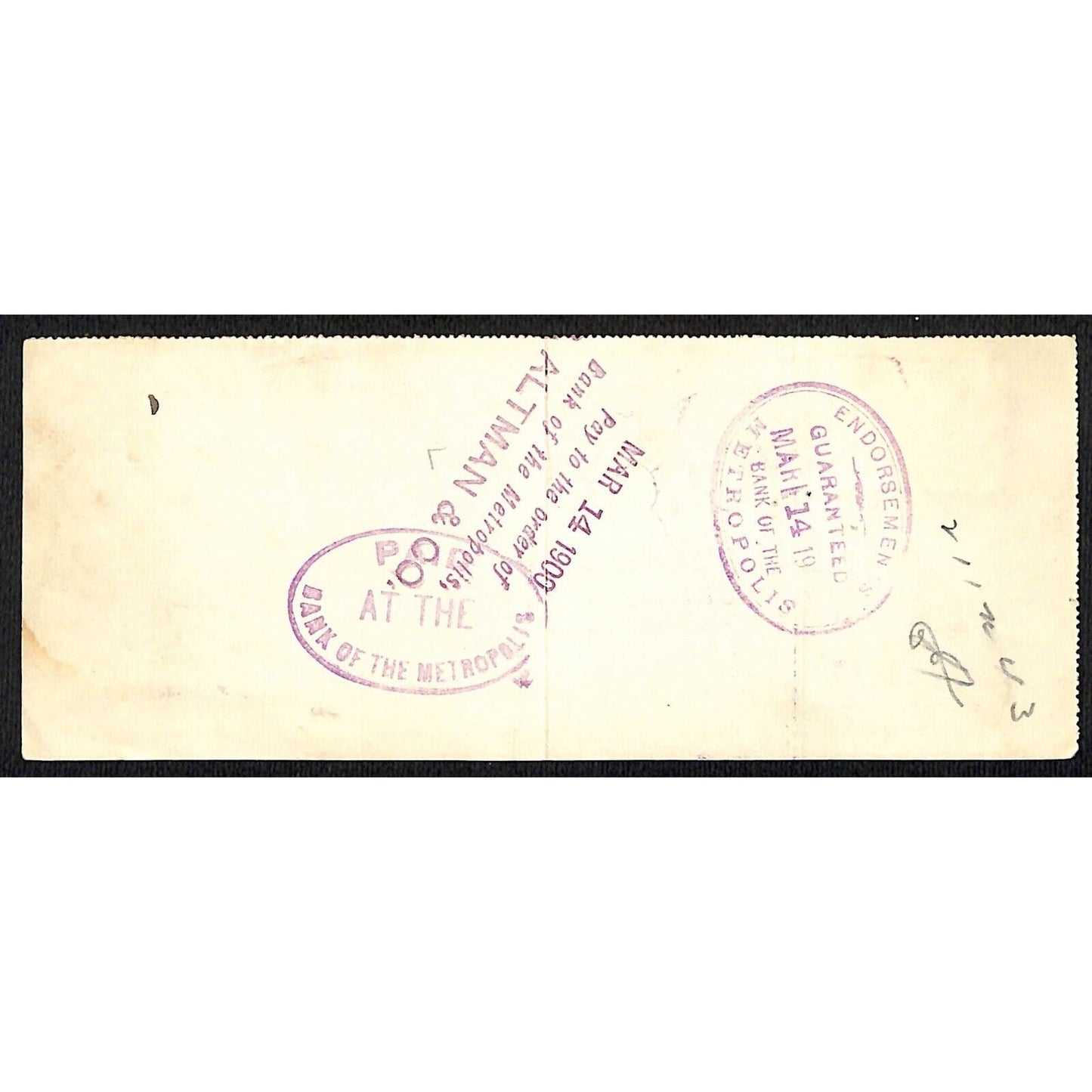 1900 Wells Fargo & Co Bank 63 Broadway NYC Check #72 w/ Rev Stamp B. Altman