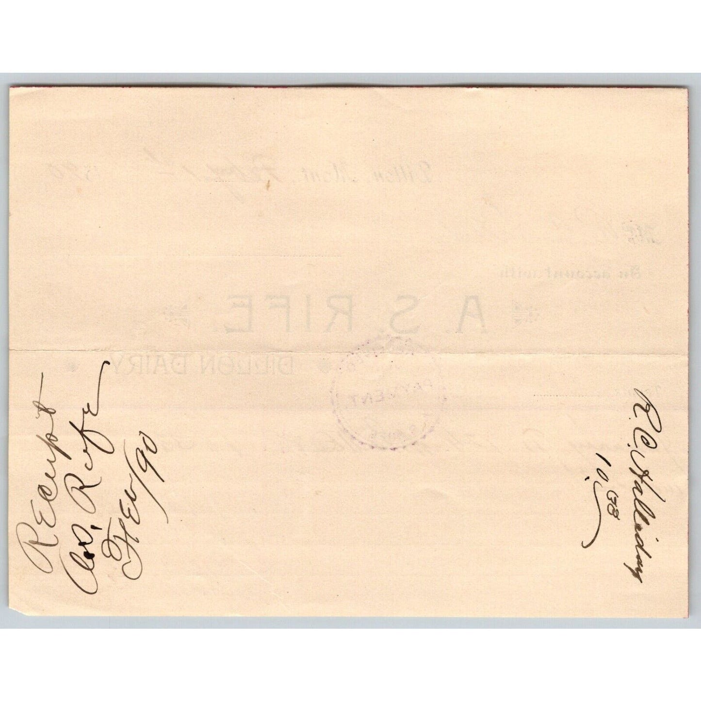 Dillon MT A.S. Rife Dillon Dairy 1890 Billhead 124 Quarts of Milk R.C. Halliday*