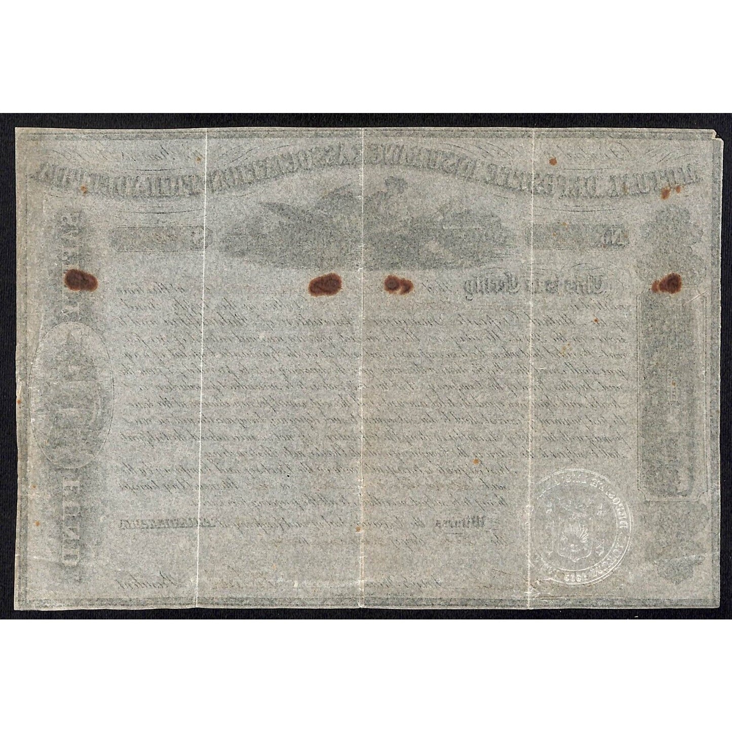 Mutual Depostte Insurance Association of Philadelphia 1865 Stock Certificate