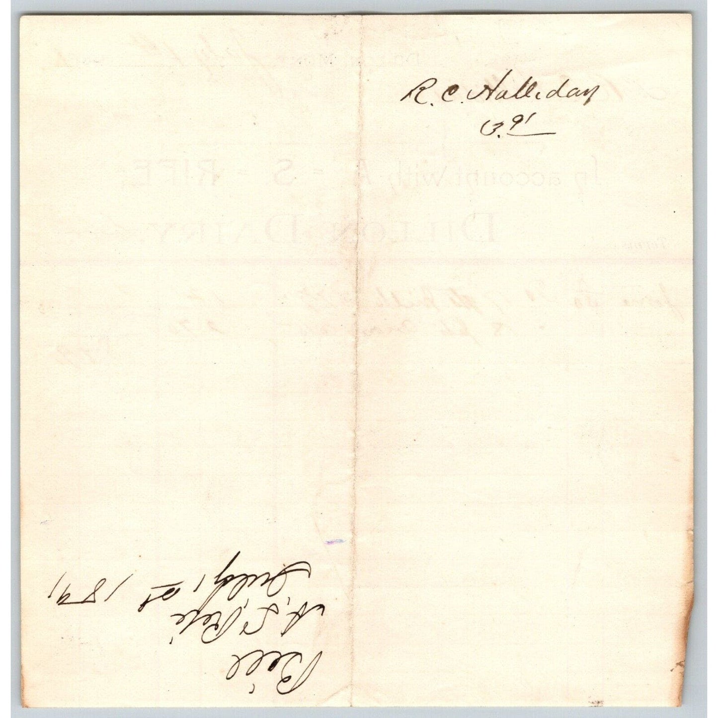 Dillon MT A.S. Rife Dillon Dairy 1891 Billhead 17 Quarts Milk R.C. Halliday*