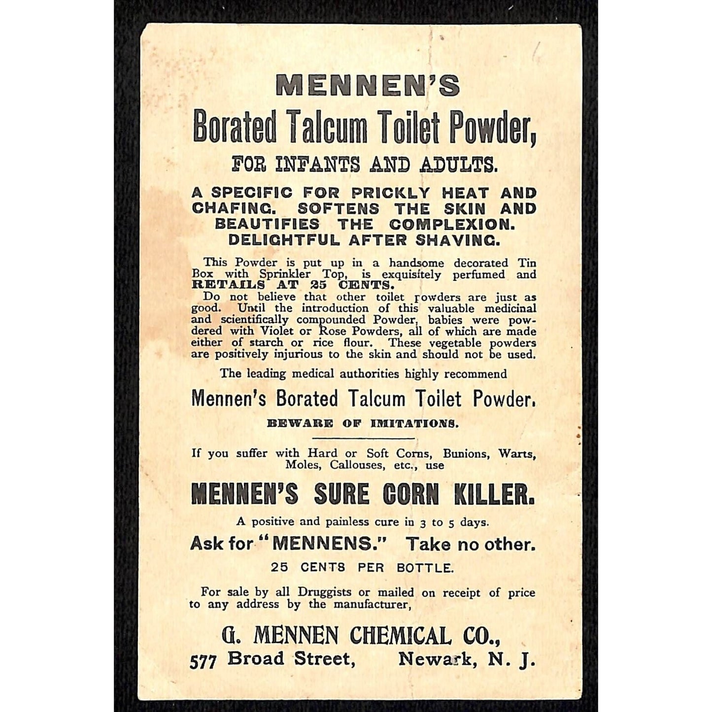 Mennen's Talcum Toilet Powder Patriotic Victorian Trade Card Kids Play Product