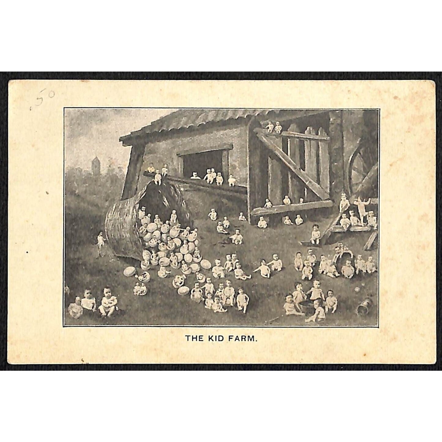 "The Wooden Hen" Geo. H. Stahl Quincy, IL Victorian Trade Card "The Kid Farm"