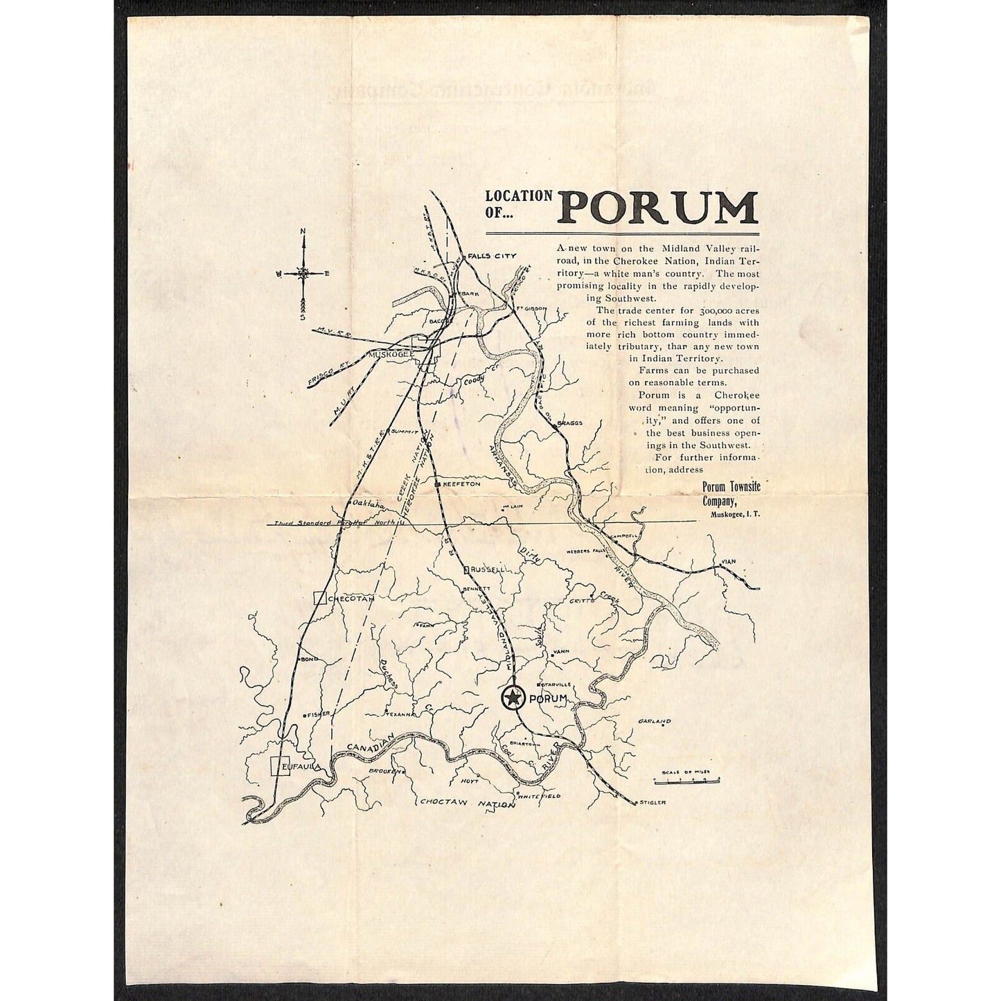 1905 Indianola Contracting Co. I.T. Muskogee, OK Letterhead w/ Porum Map
