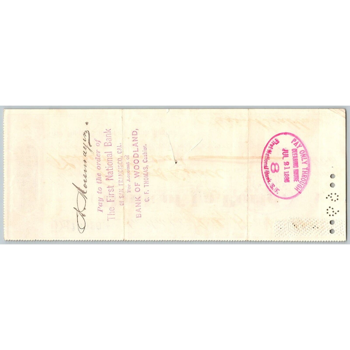 Bank of La Porte Check A. Mossmayer (Butcher?) 1885 Mining Vignette #13915