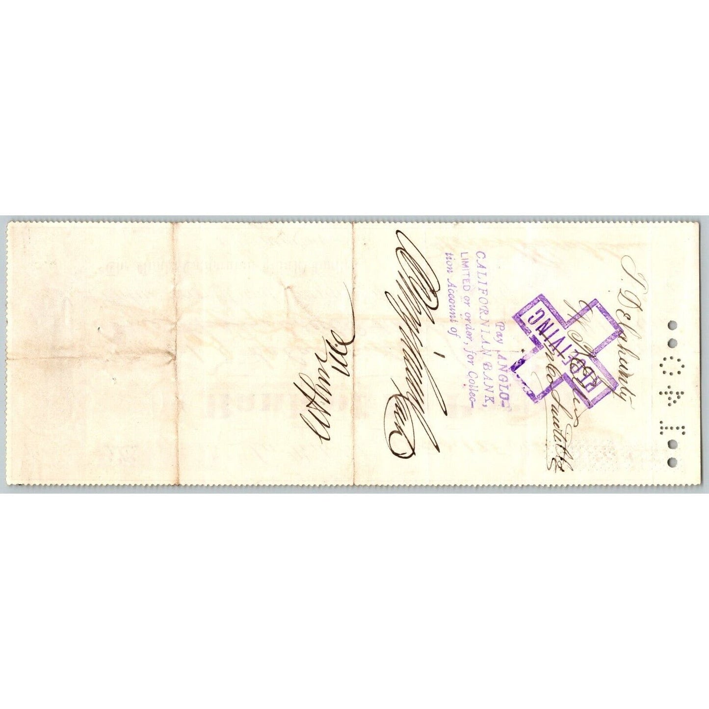 Bank of La Porte Check T. Delahunty 1884 Mining Vignette #13176