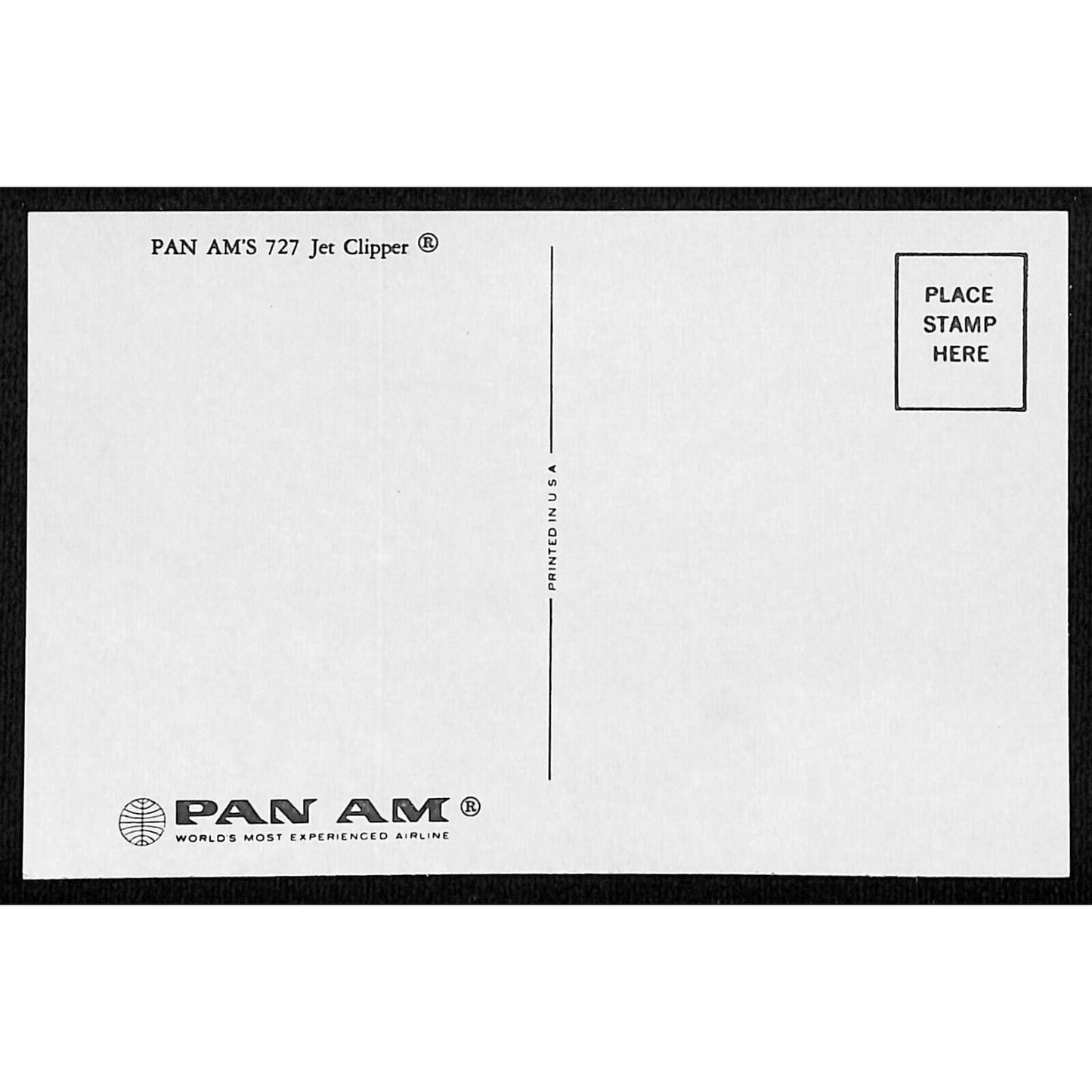 Pan Am's 727 Jet Clipper Airline Postcard c1965-69 UP VGC