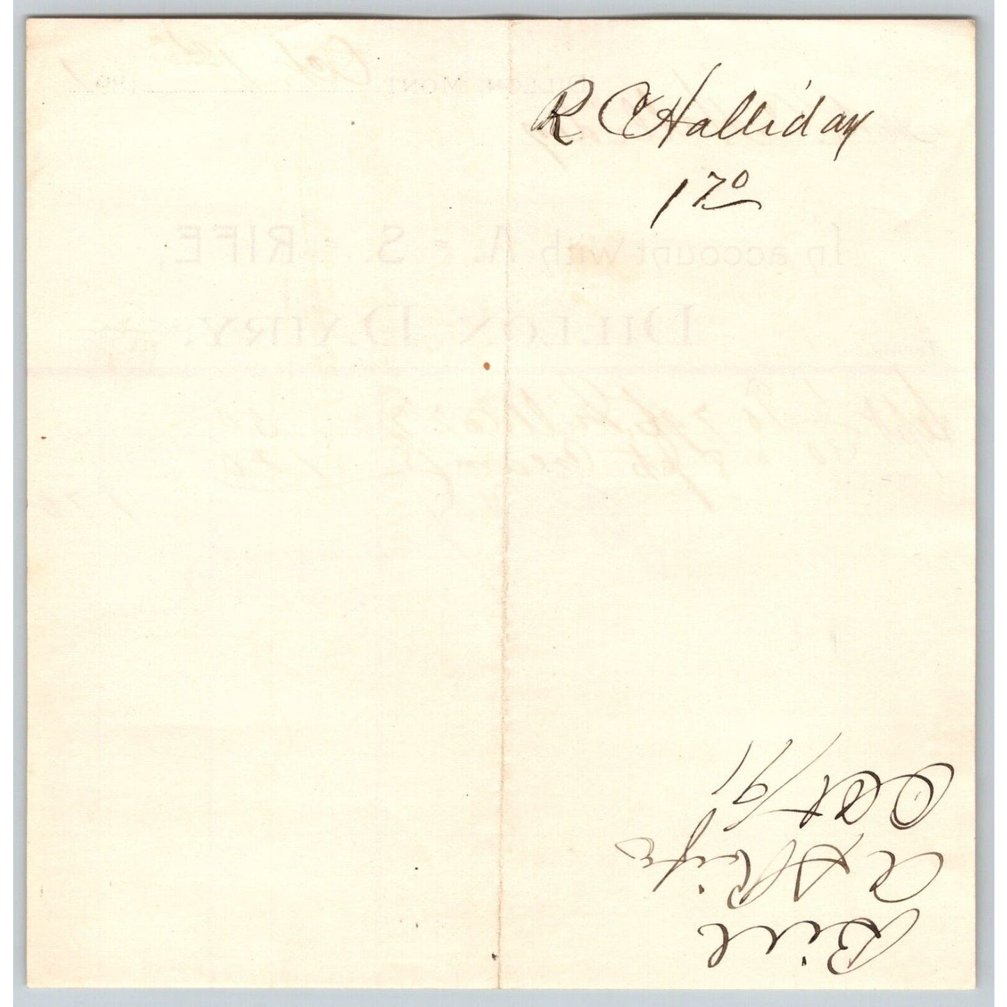 Dillon MT A.S. Rife Dillon Dairy 1891 Billhead 7 Quarts Milk R.C. Halliday*