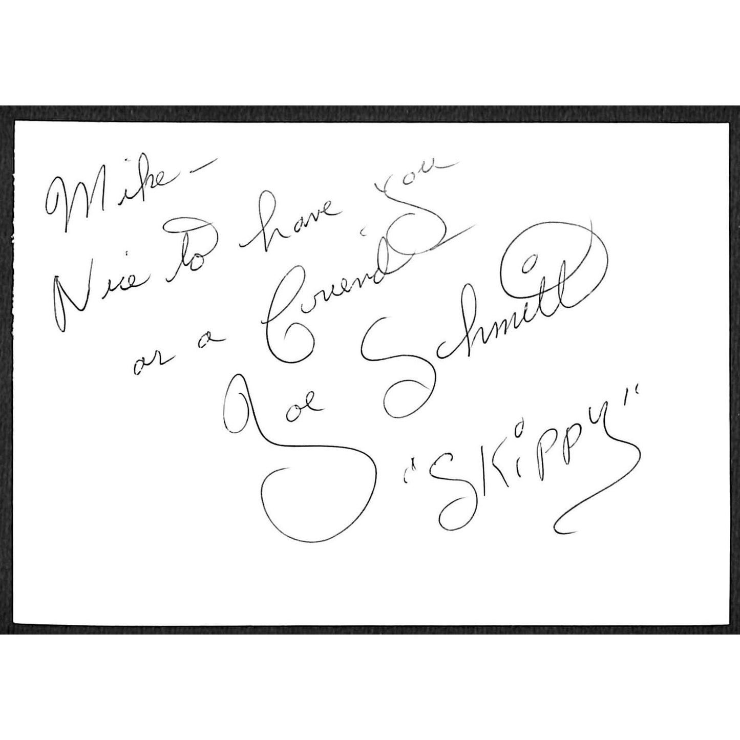 Joe "Skippy" Schmitt Clown 3 1/2" x 5" Photo w/ Signed Note