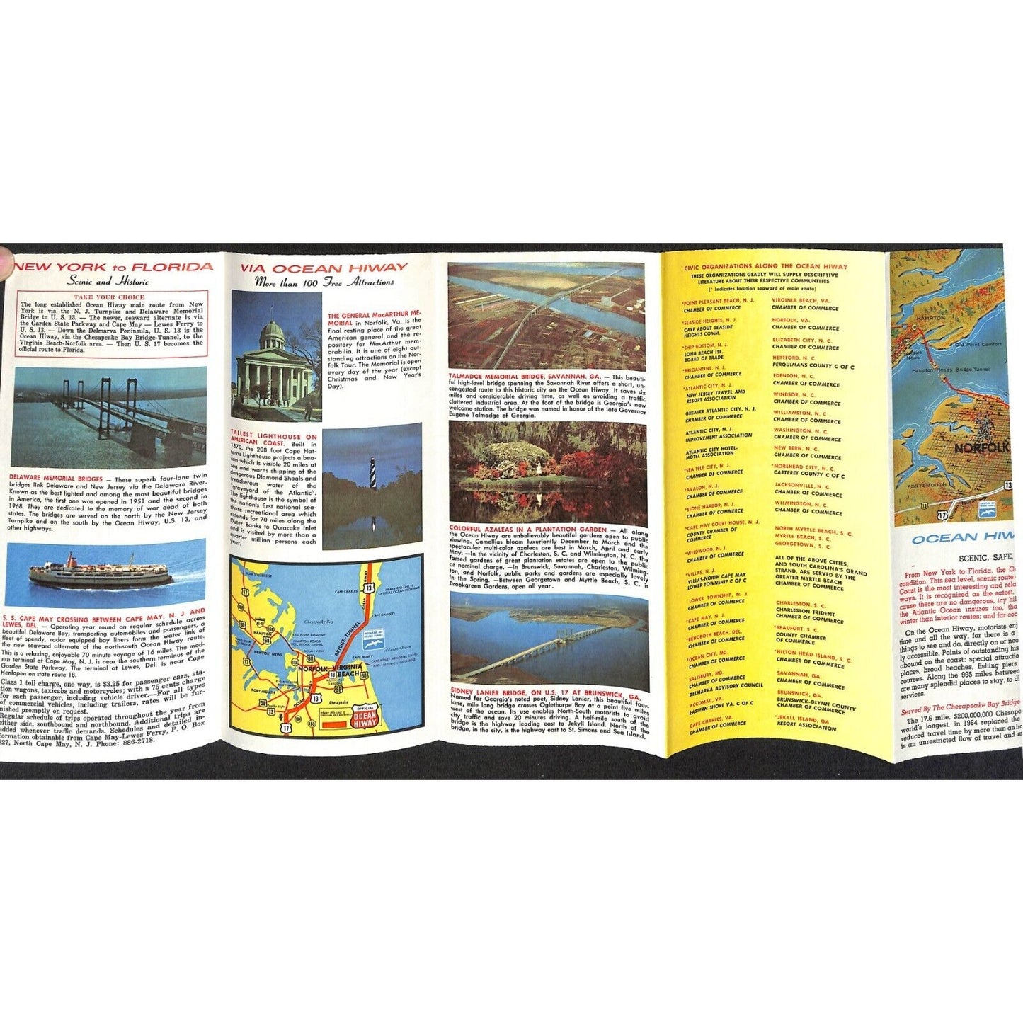 New York Ocean Hiway Florida 1968 Long Fold Out Travel Map / Brochure VGC