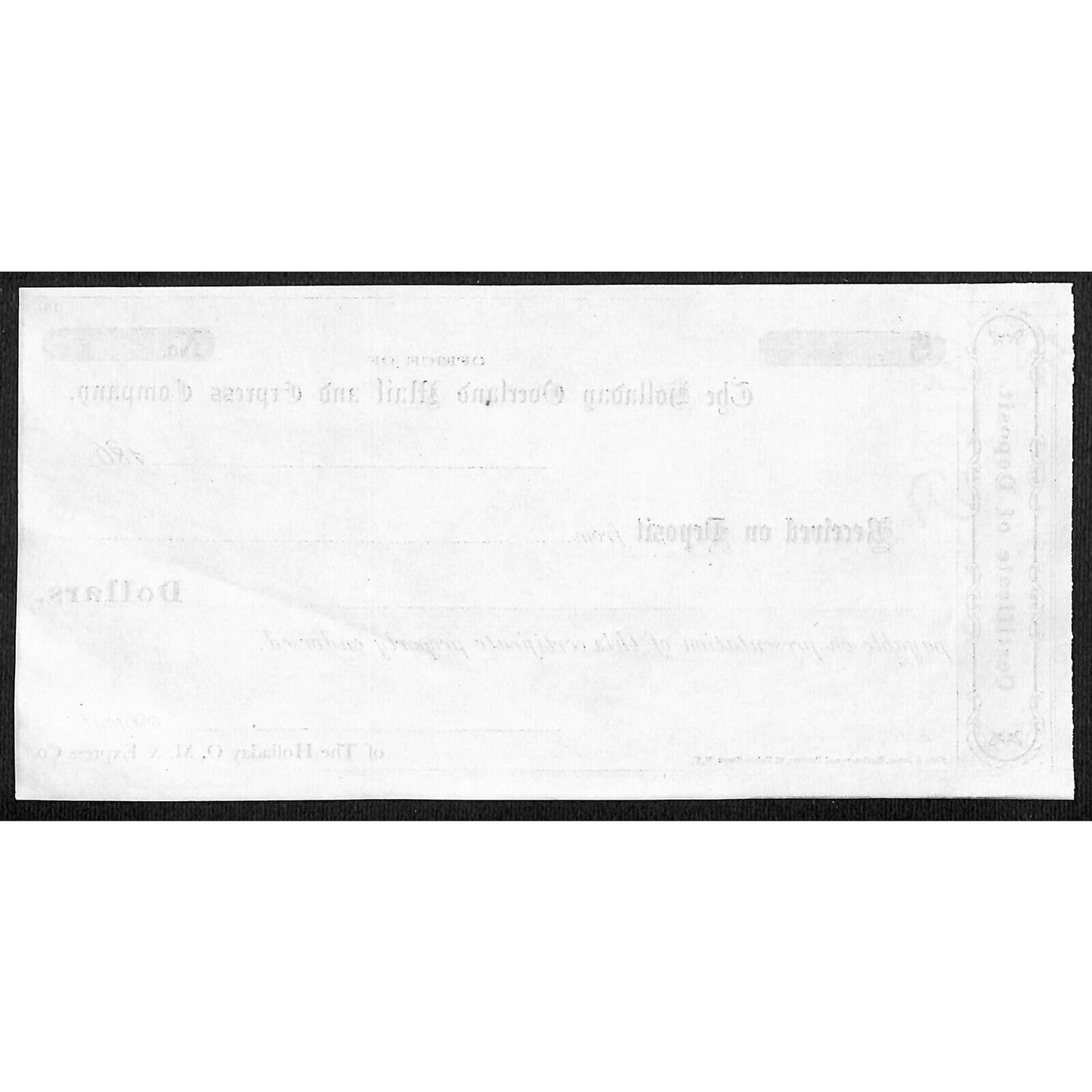 Holladay Overland Mail and Express Co. 1860's Certificate of Deposit VGC