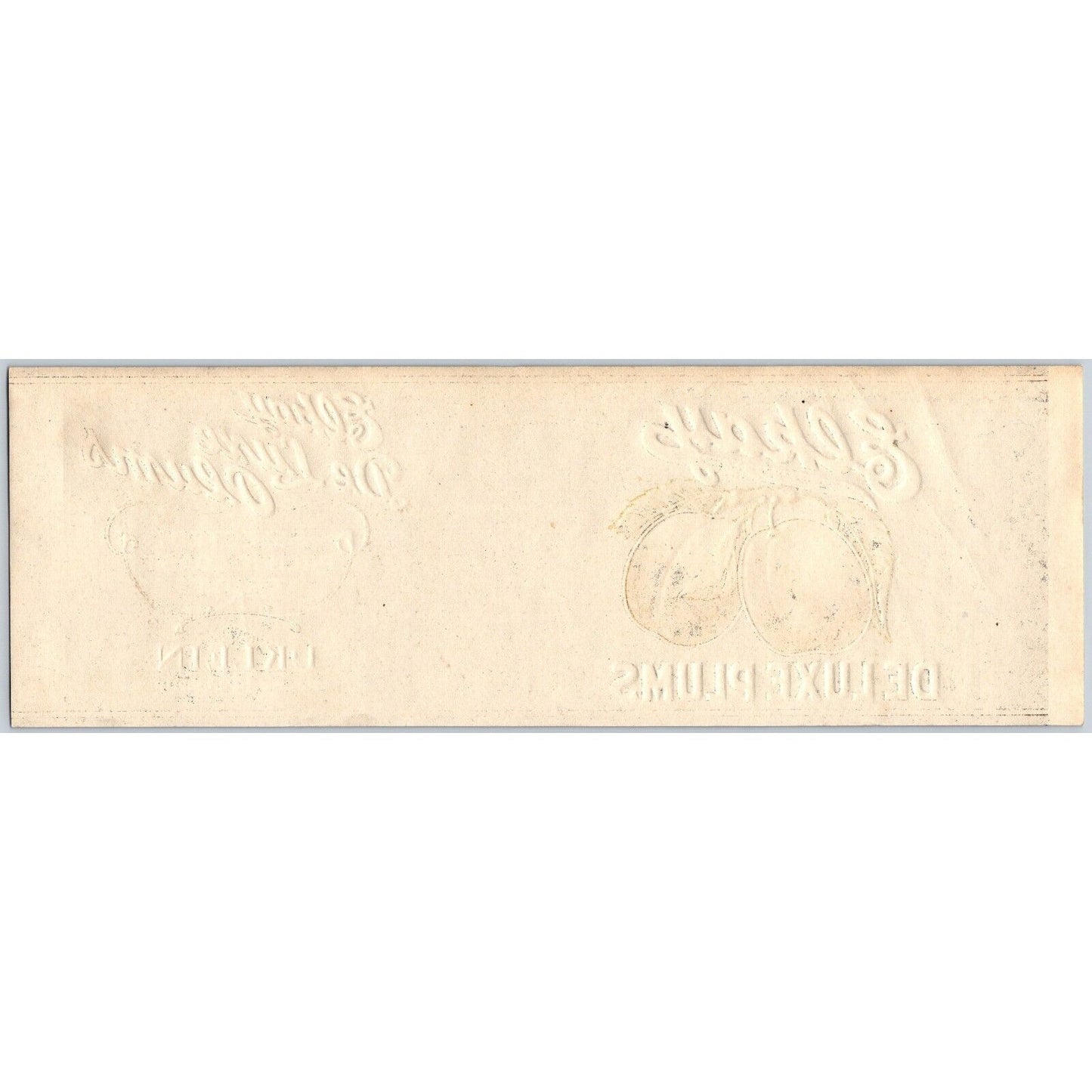De Lux Plums Elkay Chicago Paper Can Label c1930's-40's NOS VGC
