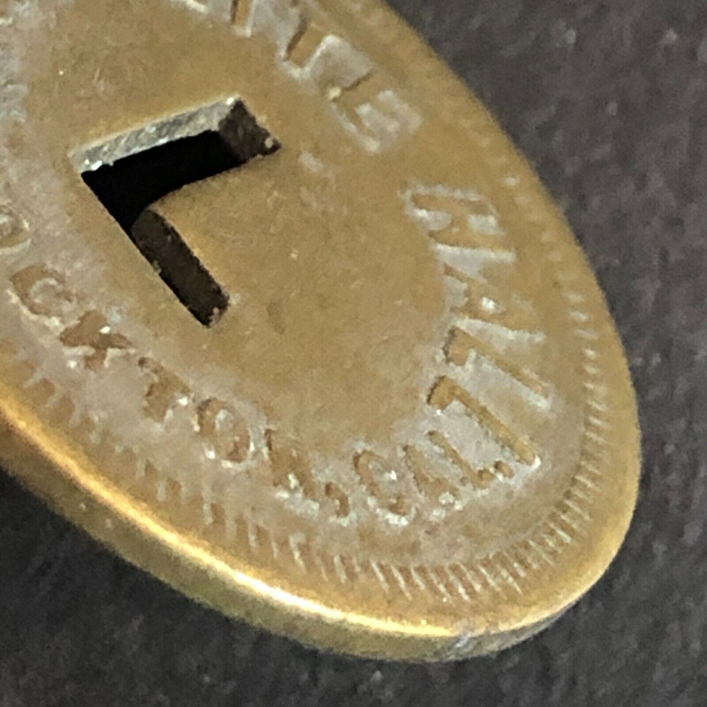 Lafayette Hall Stockton, CA Brass Trade Token w/ "L" Cutout 24mm - VGC Scarce