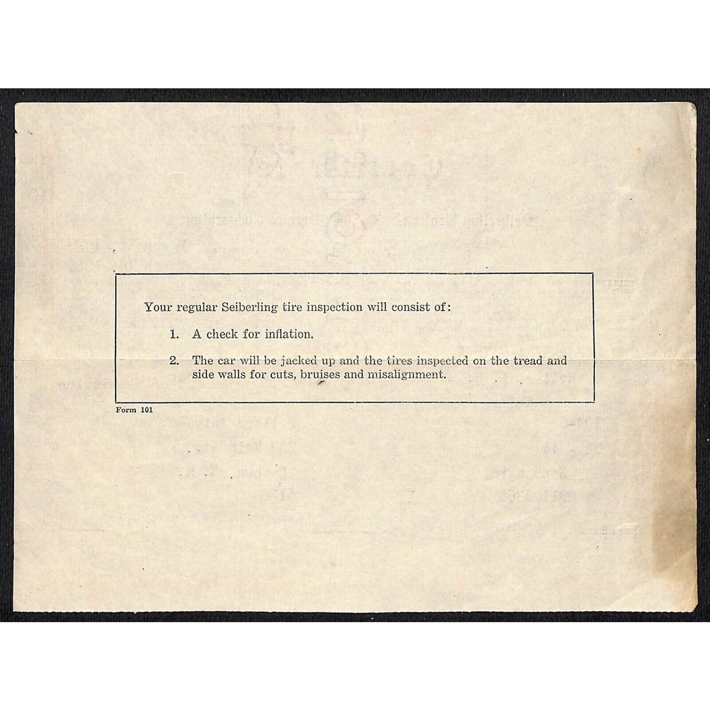 Seiberling Protected Service Corp. Akron, OH 1929 Tire Warranty Certificate