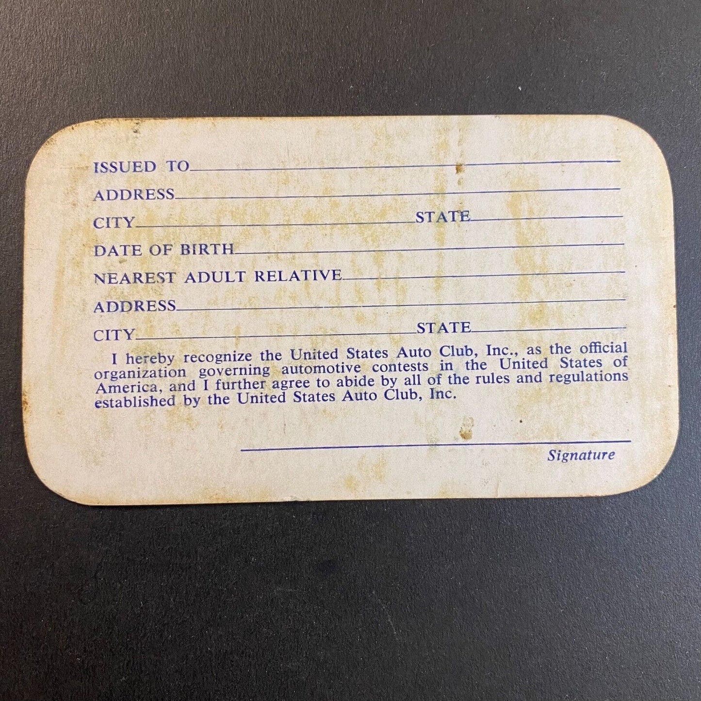 1962 USAC Chief Mechanic Membership Card "Charles Henry Meyer"